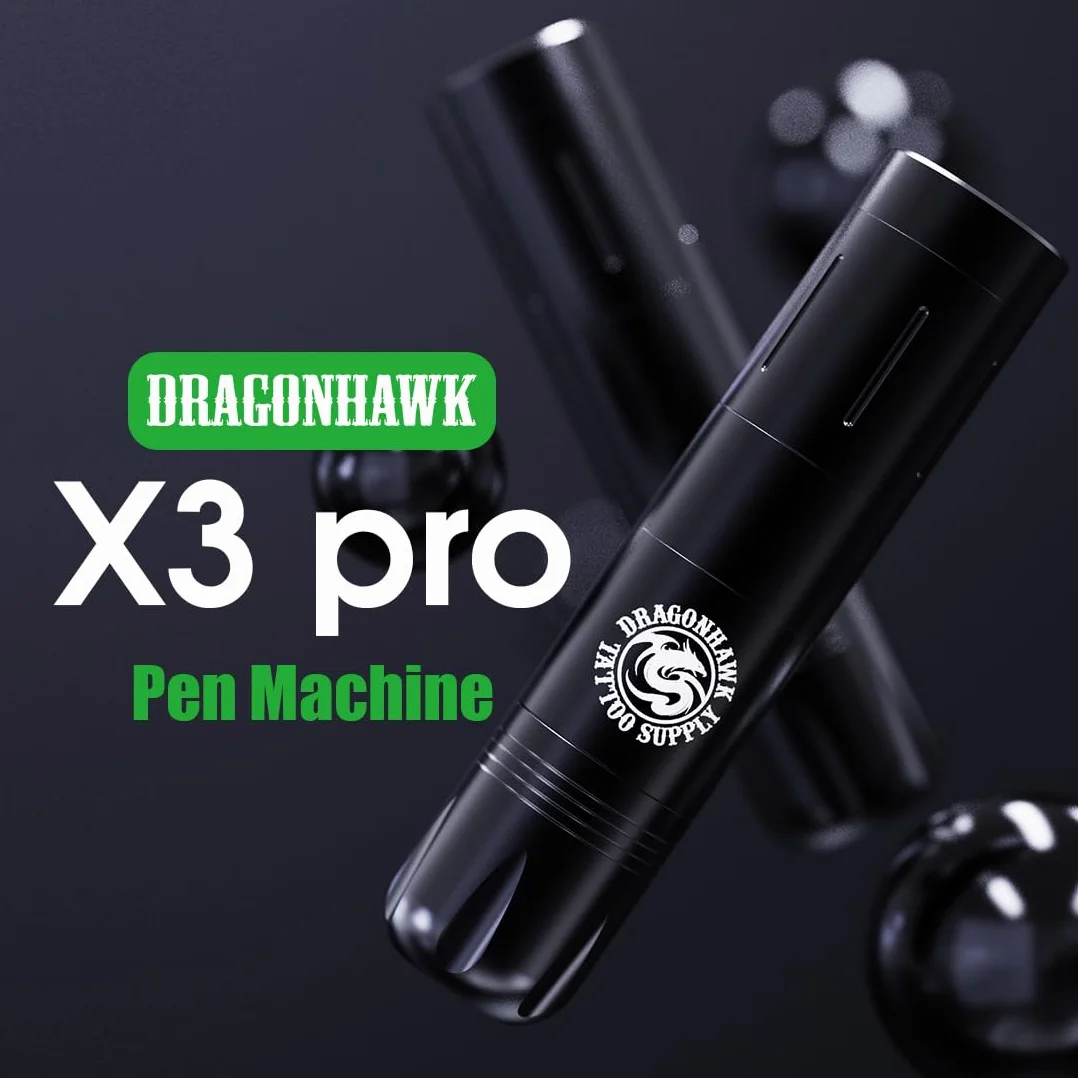 Dragonhawk Wireless Rotary Tattoo Machine Kit Tattoo Gun with LCD Display, 2 Rechargeable Batteries, Cartridge Needles Included, Complete Kit for Beginners