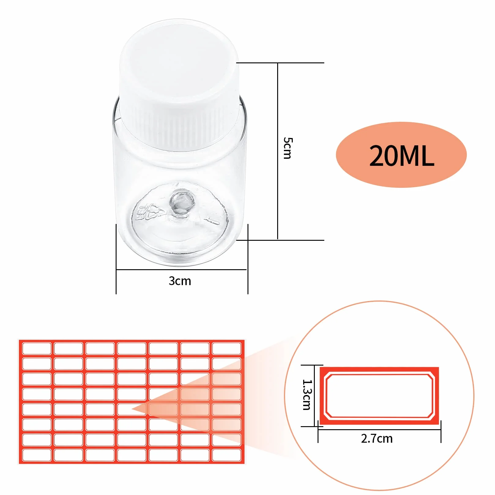 Plastikowe buteleczki próbne 20 ml z korkiem transparentne przenośne