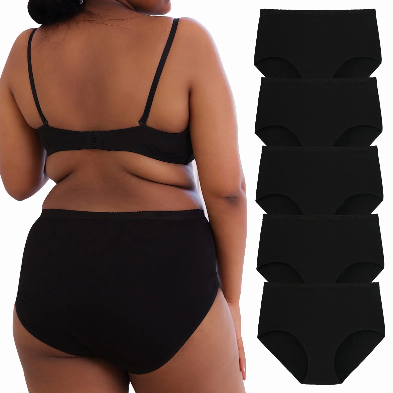 INNERSY Majtki damskie, duże rozmiary, bawełniane, wysoki stan, bielizna maxi, 5 sztuk