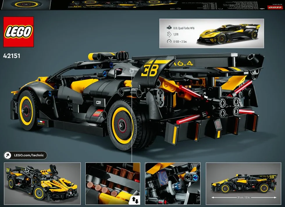 LEGO Technic Bolid Bugatti Wyścigówka z Klocków, Kreatywne Zabawki Inżynieryjne, Kultowy Samochód Sportowy do Budowania z Klocków dla Kolekcjonerów, Pomysł na Prezent dla Dziecka, 42151