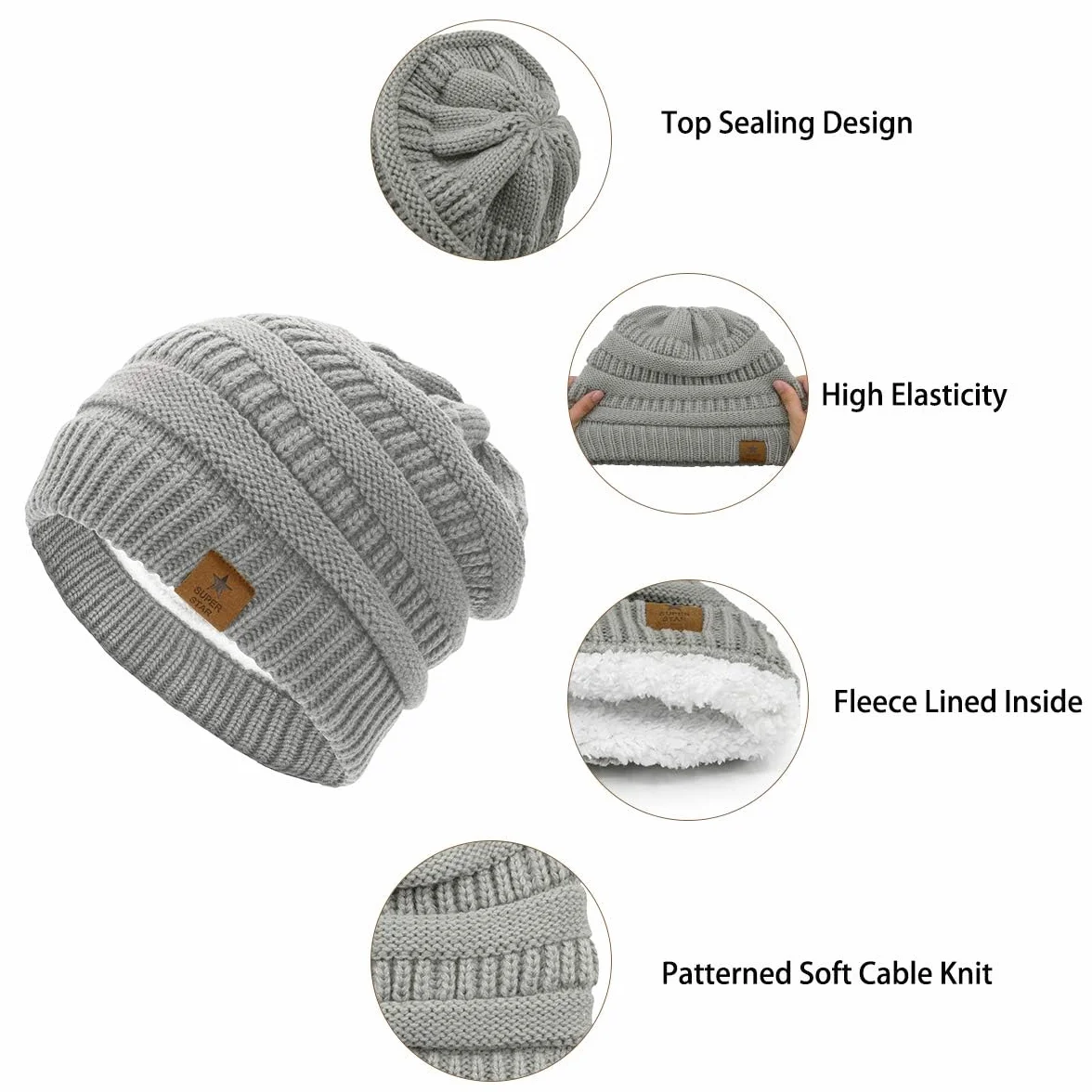 Century Star Czapka damska, zimowa czapka z dzianiny, gruba dzianina, ciepła czapka beanie z podszewką