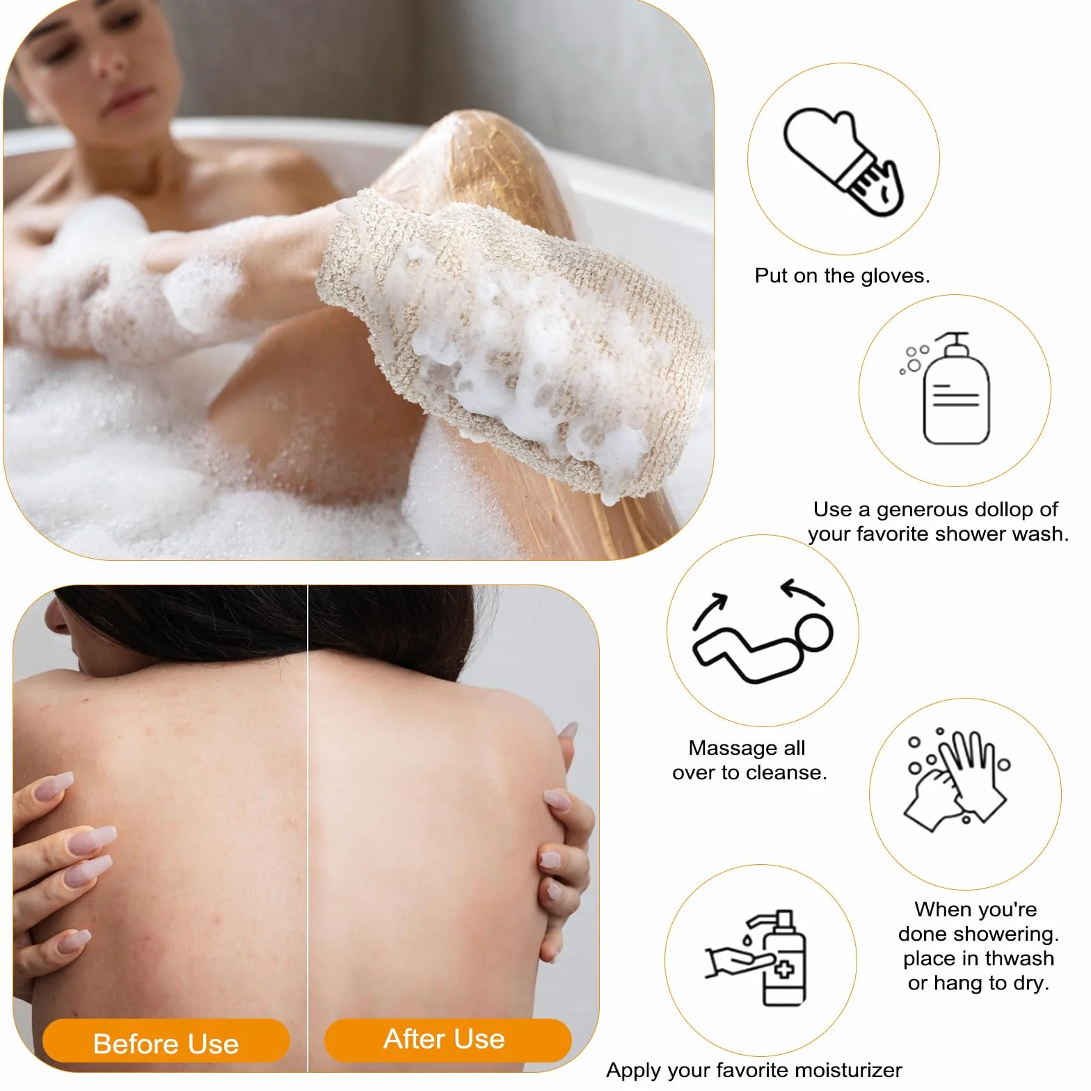 Ouligay 2 sztuki rękawiczek do peelingu ciała, rękawiczki do peelingu, lniane rękawiczki do peelingu, do ciała, prysznica, peelingu, narzędzia dla mężczyzn, kobiet, dzieci