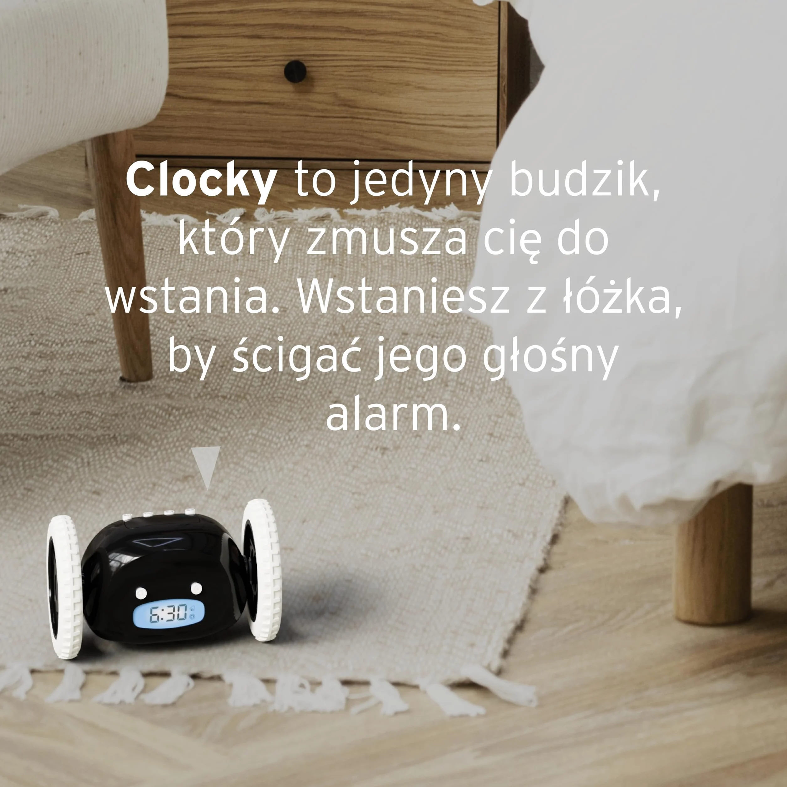 CLOCKY Zabawny Budzik Cyfrowy Elektroniczny Podrózny na Kołach Budzik Głośny dla osób nieslyszacych dziewczynki niedoslyszacych śpiących gluchych śmierci Doroslych Starszych Dcziezi Porusza (Czarny)