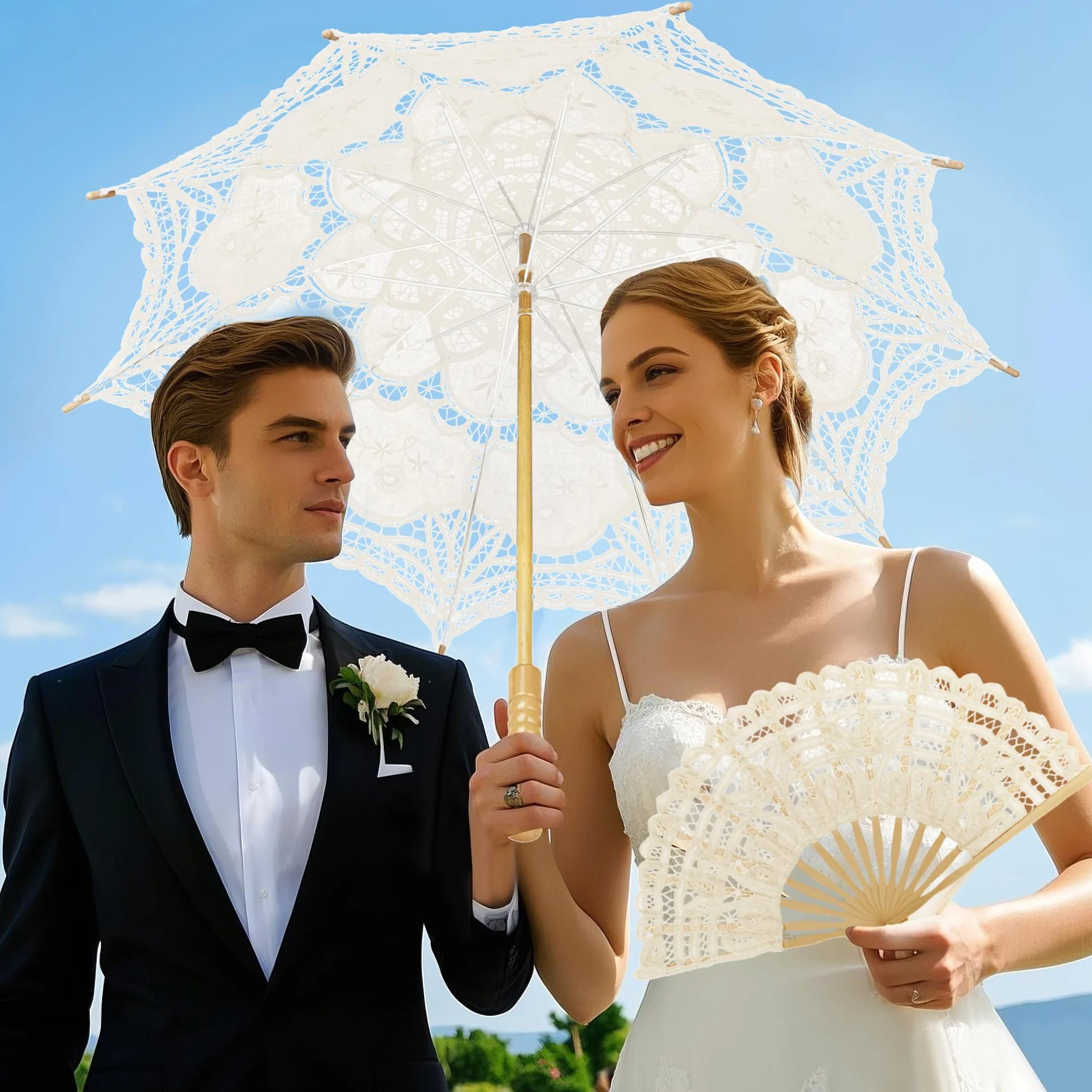 TOPTIE Ręcznie wykonany koronkowy parasol parasol z eleganckim koronkowym wachlarzem na wesela wystawę sztuki