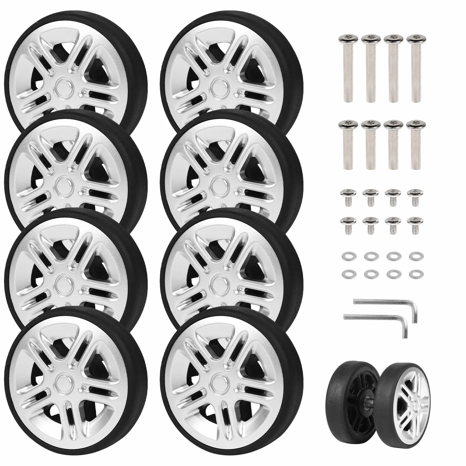 EXLECO 8 sztuk zapasowych kółek do walizki, 50 x 11 mm, kółka zapasowe do walizek, kółek, zapasowych, kółek, bagażu, gumowych kółek, walizek z częściami zamiennymi, zestaw naprawczy