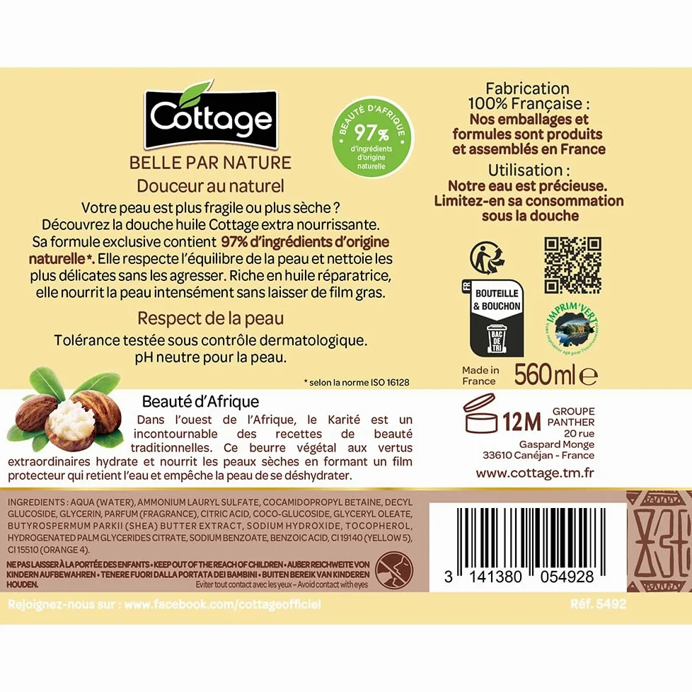 Cottage Extra Nourishing Shea Olejek pod Prysznic, 560 ml