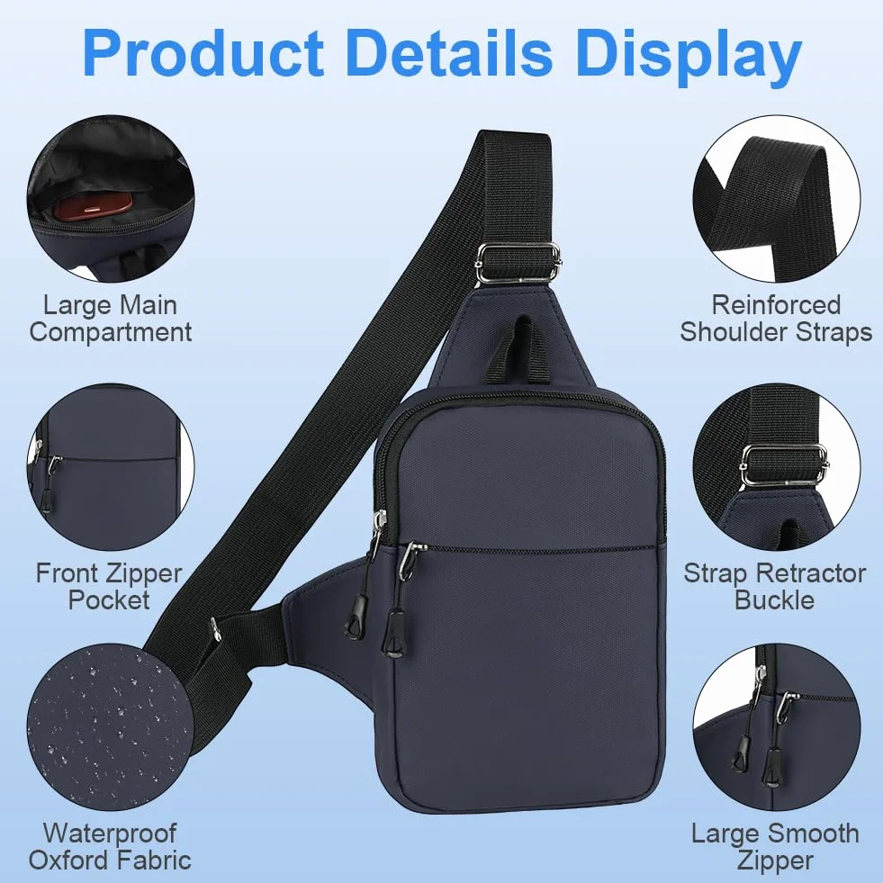 HOTUT Mała torba na ramię, wodoodporna torba na klatkę piersiową dla mężczyzn i kobiet, mini plecak na ramię crossbody z zamkiem błyskawicznym i regulowanym paskiem do podróży, wędrówek, jazdy na