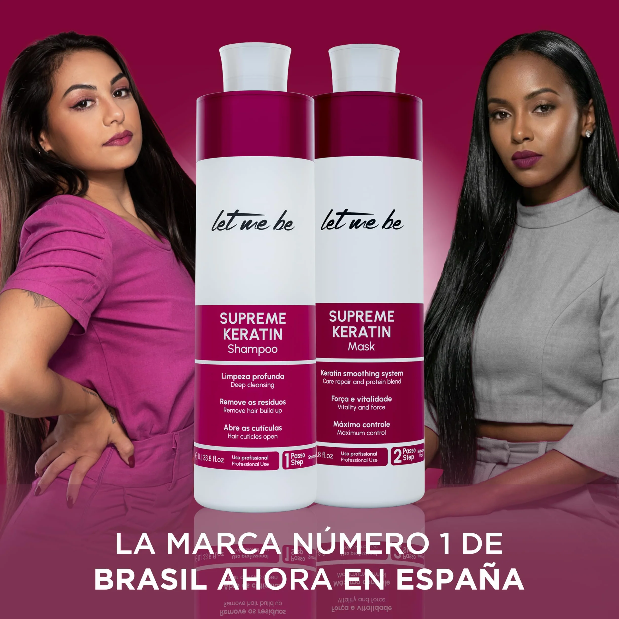 Let Me Be - Zestaw do prostowania keratyny Supremeliss Mask, 2 w 1, szampon i maska ​​zapobiegająca osadzaniu się osadów, głębokie czyszczenie i 100% brazylijskie prostowanie, długotrwałe (2x500ml)