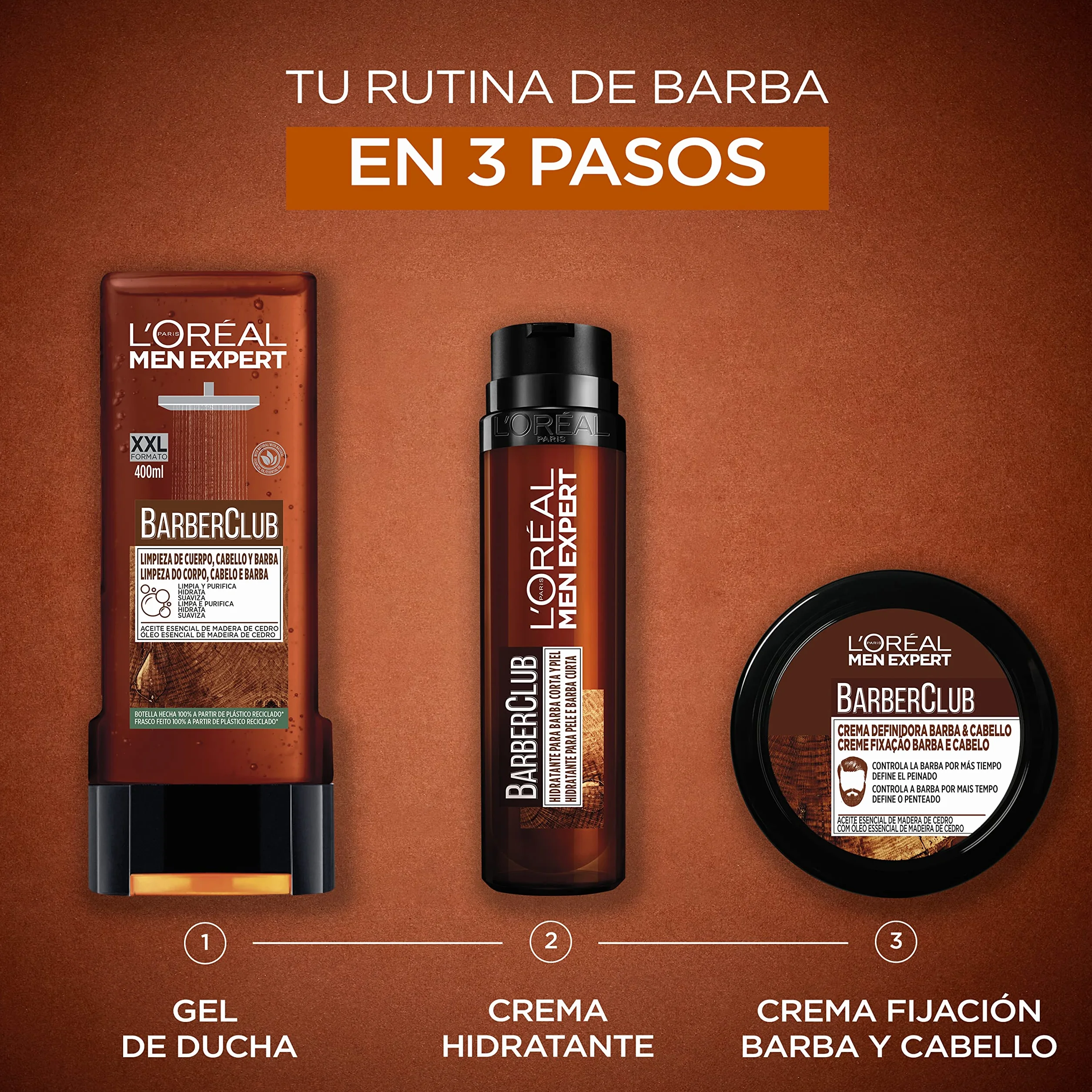 L'Oréal Paris Men Expert Pack Barber Club do pielęgnacji brody dla mężczyzn z woskiem do mocowania + krem nawilżający do brody + żel pod prysznic