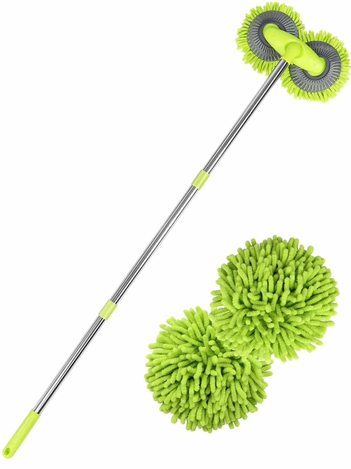 47"Dual Head Rotatable Car Wash Brush 3 Sections 120cm Chenille Soft Bristles Cleaning Detail Brush Suitable for Clean Uneven Surfaces SUV Van RV Caravan Roof Engine Hood Home Window