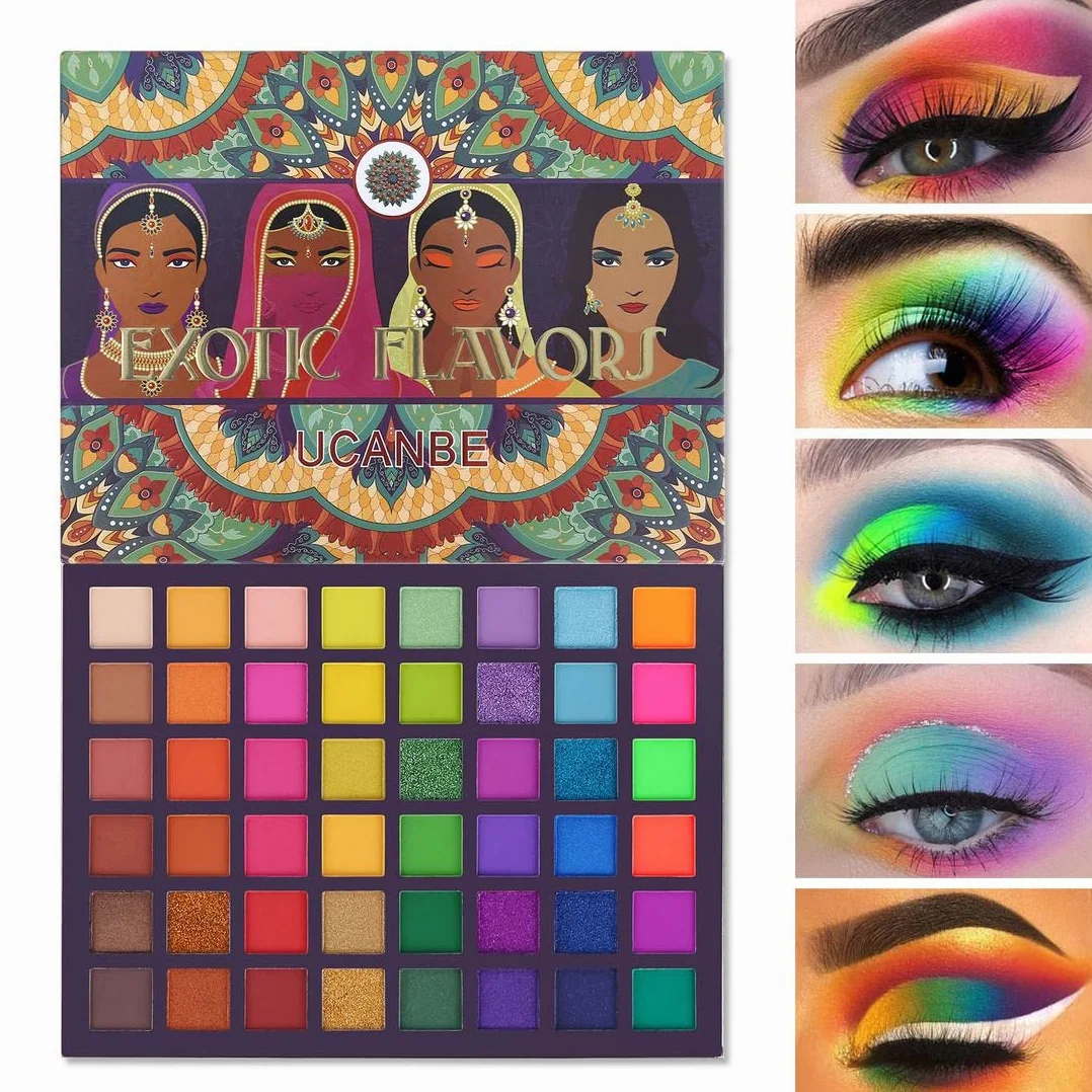 UCANBE paleta 48 kolorowych cieni do powiek, brokatowe, matowe, egzotyczne aromaty, cienie do powiek, neonowe, metaliczne, zielone, kosmetyki do makijażu oczu