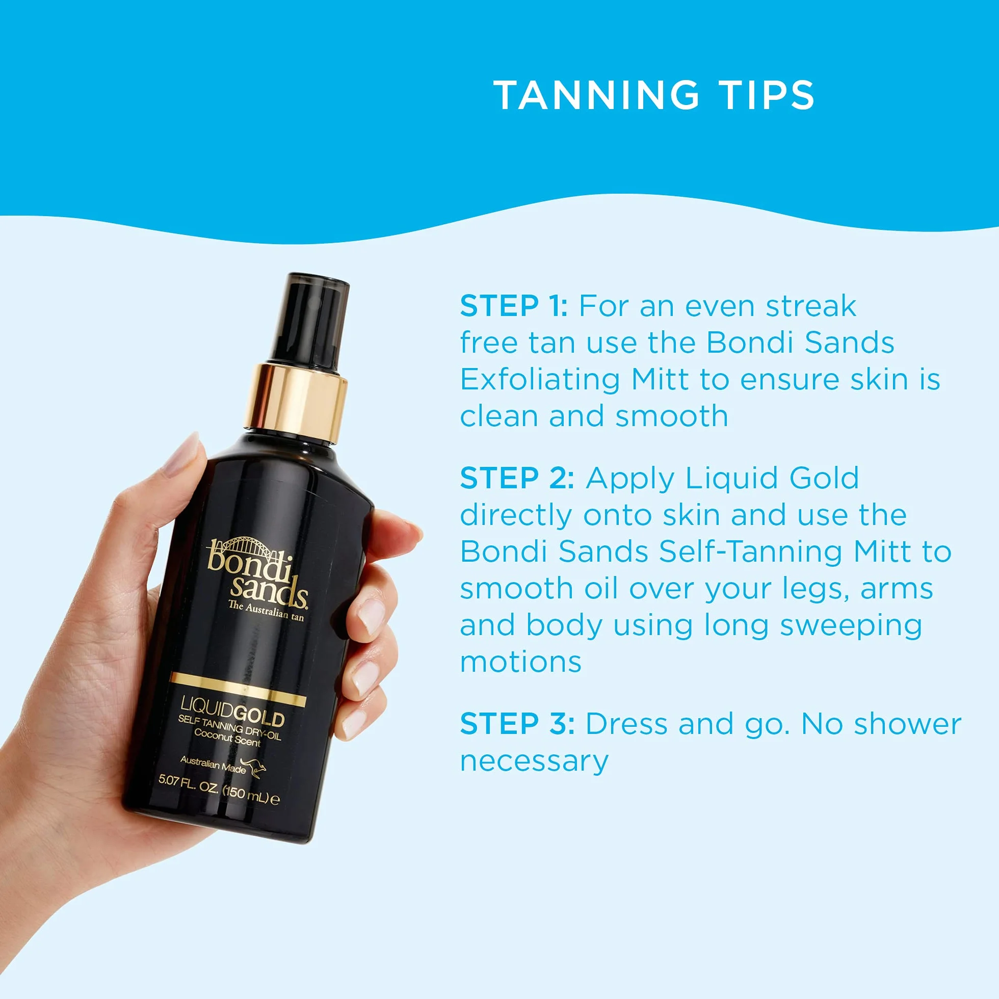 Bondi Sands Liquid Gold Dry Oil, Płynny złoty samoopalający suchy olejek | Ultra pielęgnująca formuła bez mycia nadaje skórze długotrwałą złotą opaleniznę, wzbogacony olejem arganowym 150 ml