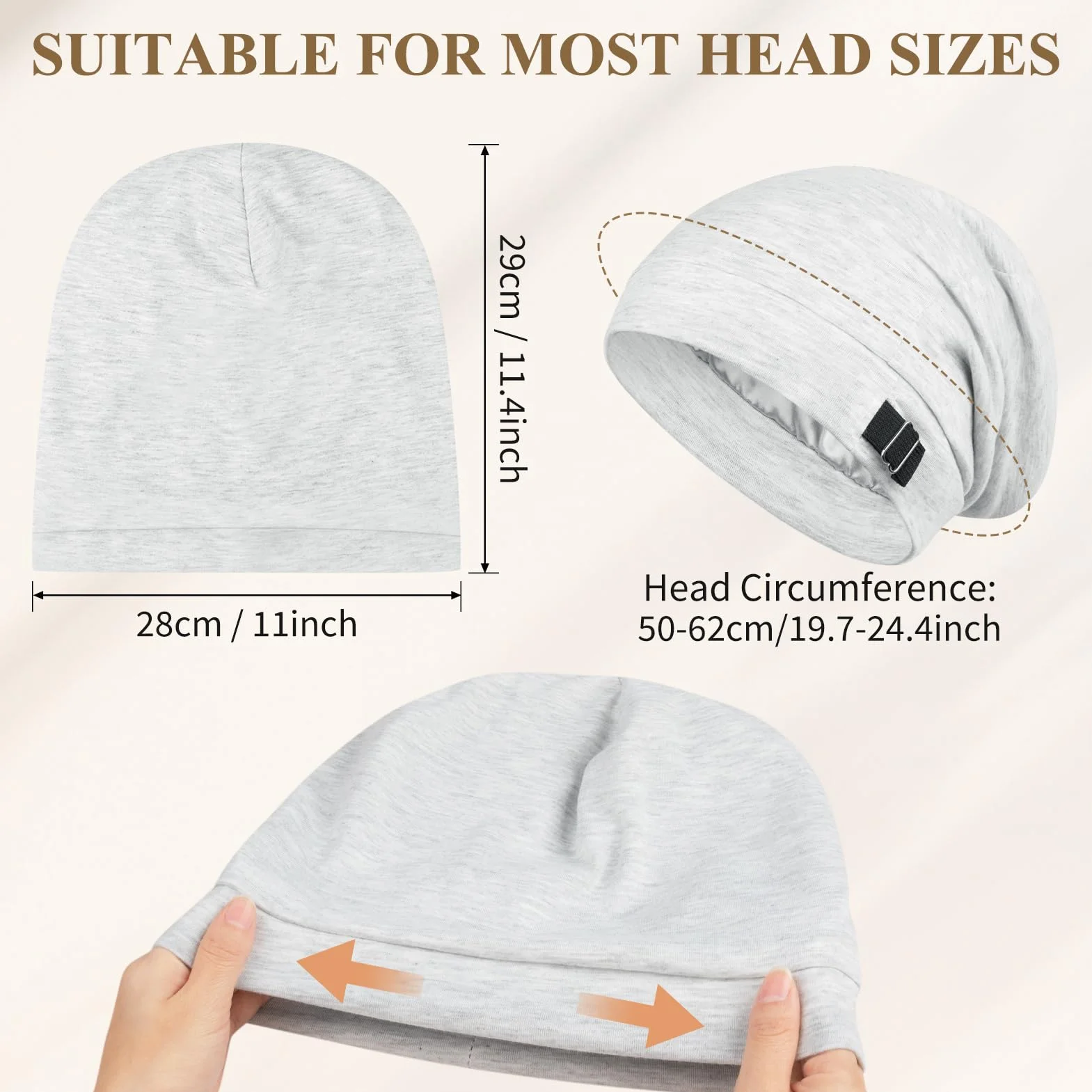 Kiiwah Satynowa czapka do spania z podszewką satynową, regulowana czapka z kręconymi włosami do spania unisex czapka typu slouch beanie czapka do spania miękka satynowa czapka z jedwabnym bonnetem dla