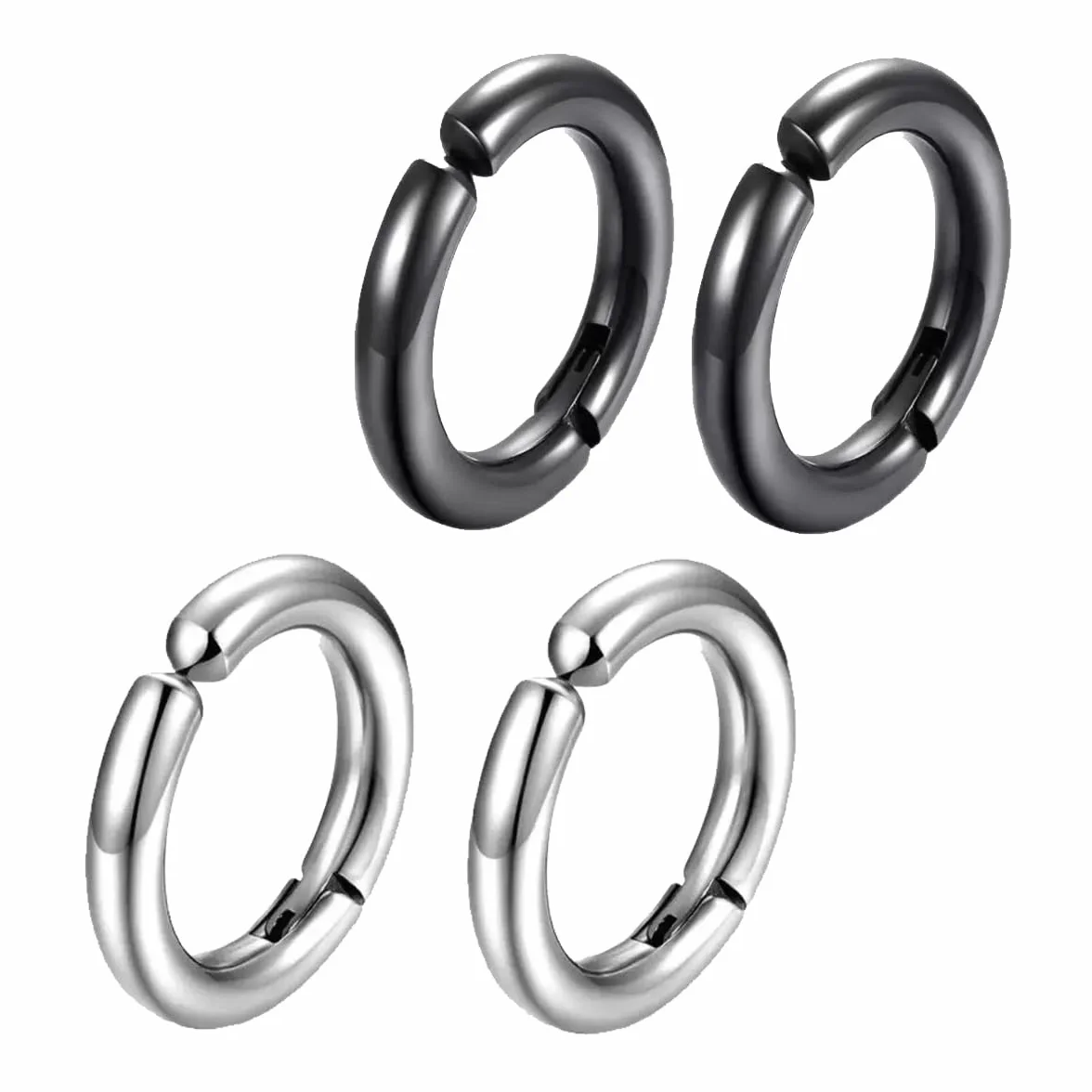 2 pary fałszywych kolczyków kreolskich bez przekłutego nosa, wargi, ze stali nierdzewnej, magnetyczne, 16 mm, bez przekłutych kolczyków dla mężczyzn i kobiet