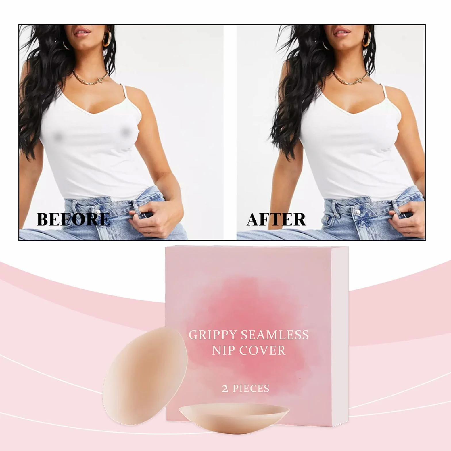 Nipple Covers for Women, Breast Lift Tape, Sweatproof Adhesive Bra, Invisible Sticky Inserts, Ideal for Backless Dresses, Plunging Necklines, Cosplay, Halter Top, Weddings, 8.5x8.5cm Silicone