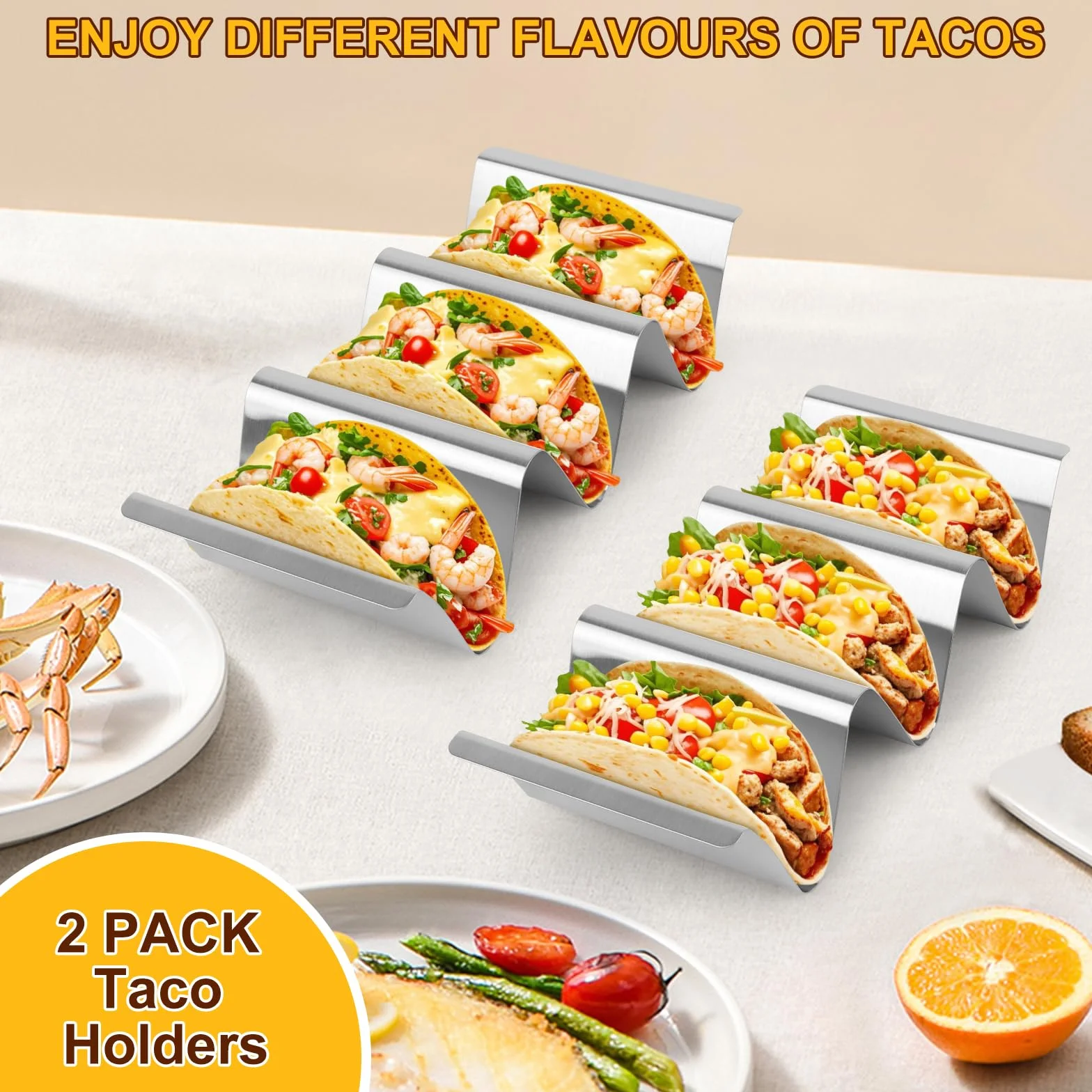 4-częściowy zestaw uchwytów Tacos ze stali nierdzewnej, tacy na Tacos, metalowe uchwyty Tacos, uchwyt Taco ze stali nierdzewnej do Tacos, uchwyty ze stali nierdzewnej do Tacos, Saucisses Grillées