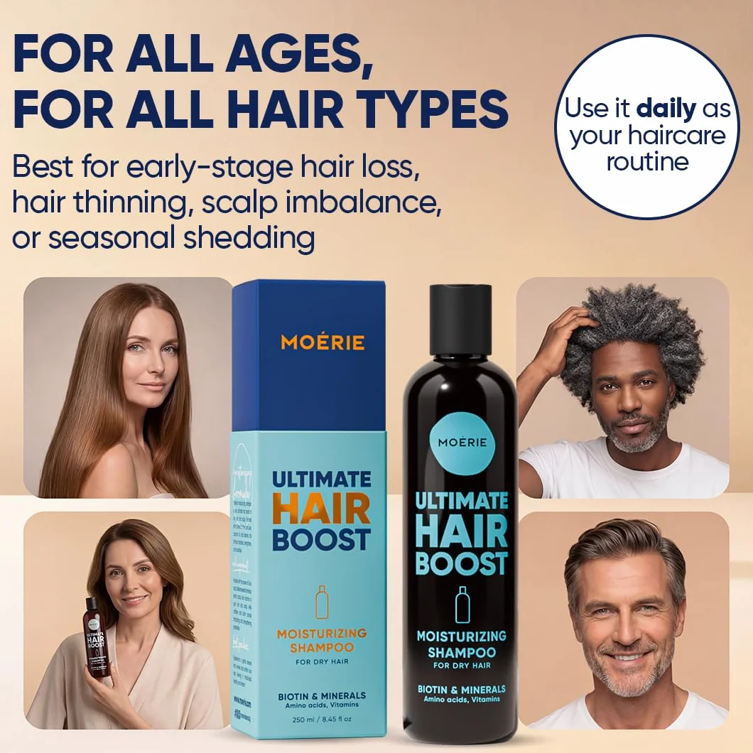 Moerie Ultimate Hair Growth Shampoo – dla dłuższych, grubszych, pełnych włosów – wegańskie, przyjazne dla skóry – bez parabenów i silikonu – wszystkie rodzaje włosów – odwrotne wypadanie włosów