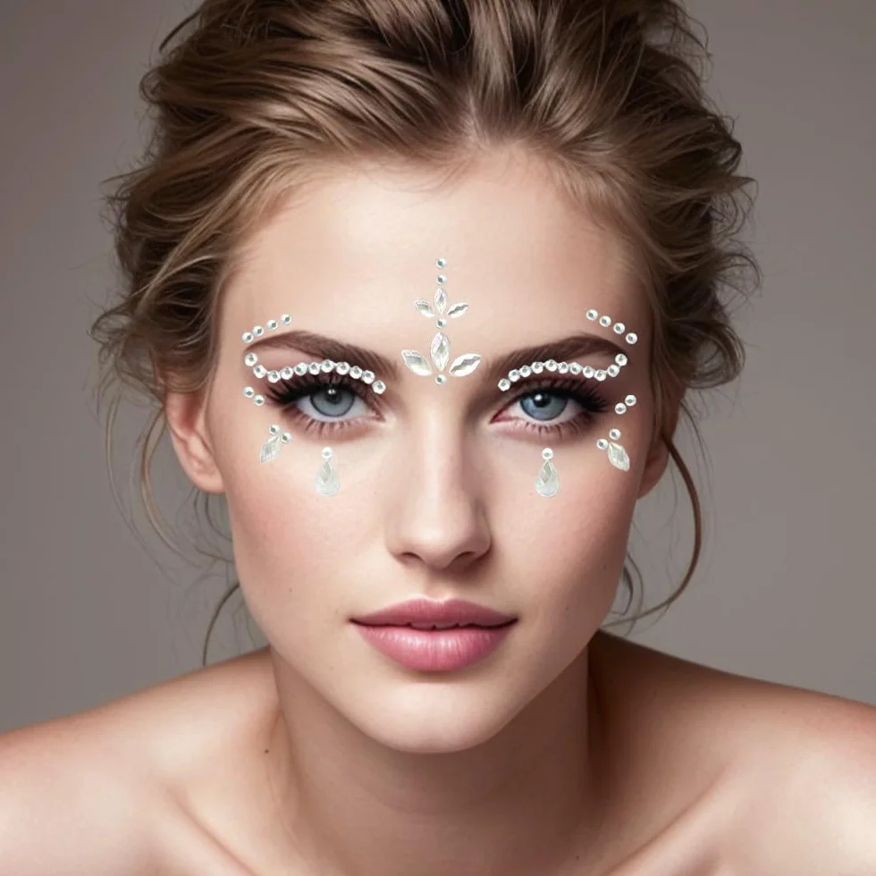 Twarz Klejnoty Brokat - Crystal Face Glitter Festival Zestaw Naklejek na Twarz, Samoprzylepne Oczy z Kryształu Górskiego Tymczasowy Tatuaż dla Kobiet Dziewczyny Festiwal Impreza, Styl 1
