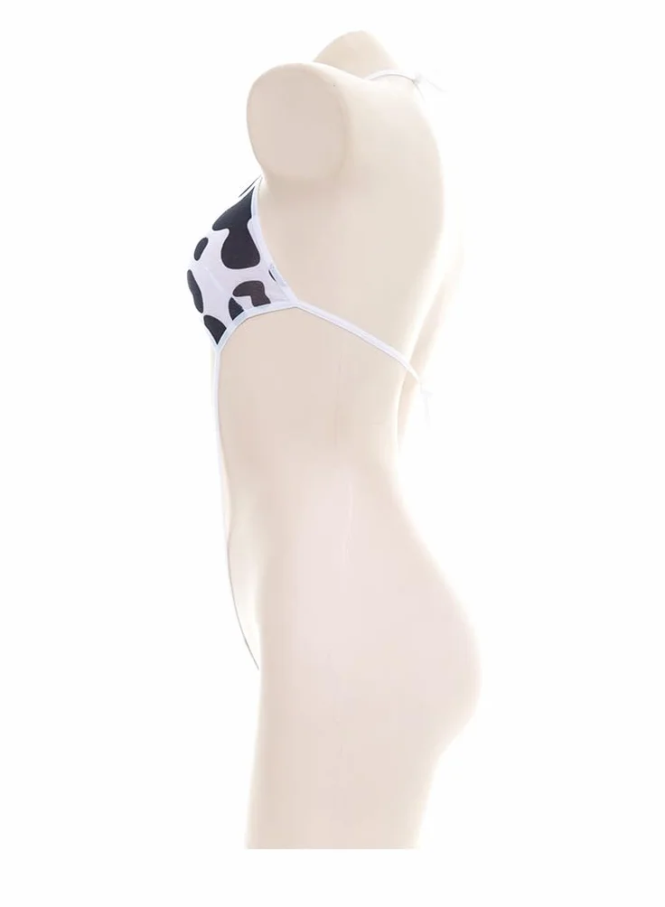 ZYTC Damska bielizna z krową anime cosplay kawaii bikini uroczy biustonosz i majtki zestaw seksowna krowa kostium dla kobiet niegrzeczny strój kąpielowy, biały i czarny, rozmiar uniwersalny