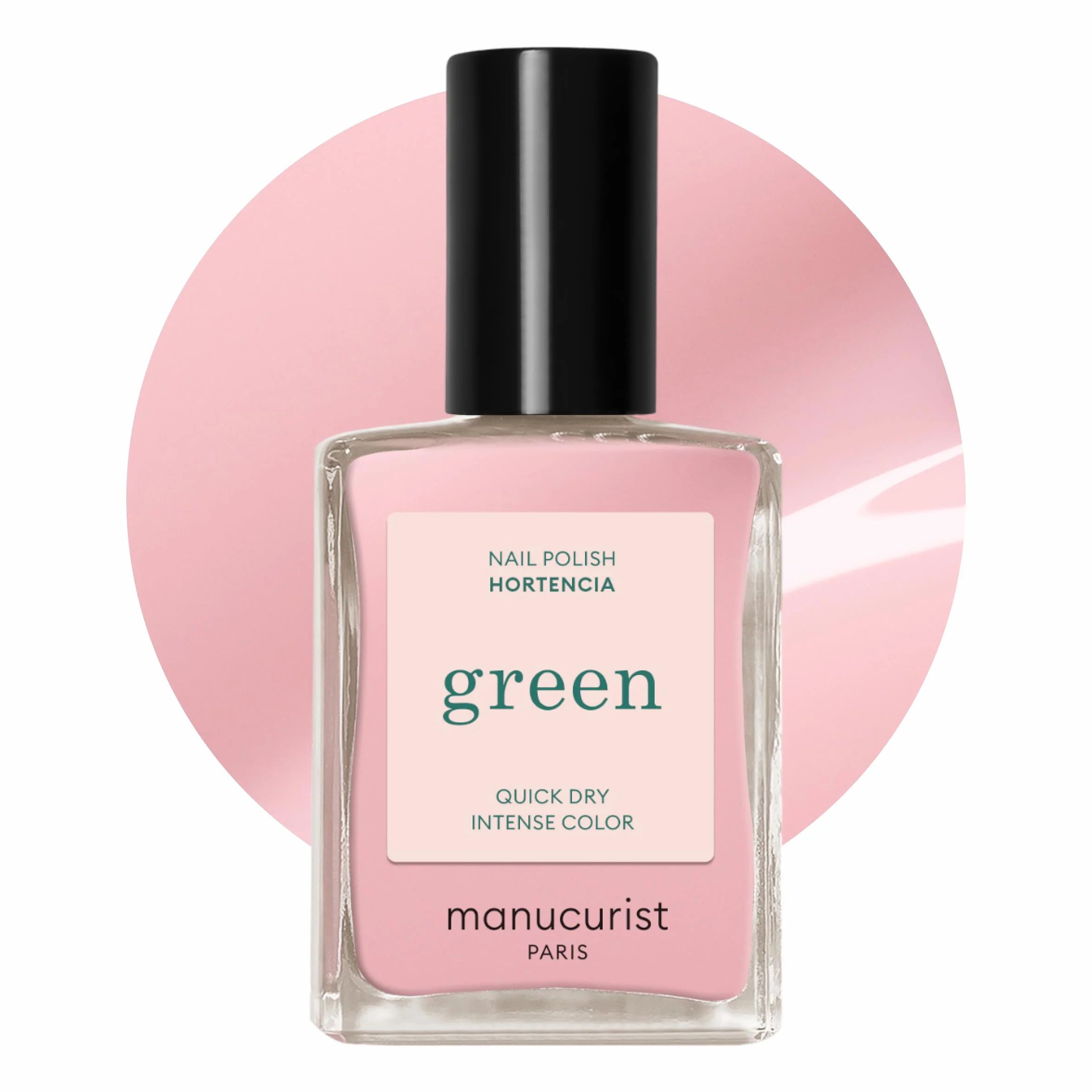 Manucurist Green Lakier do paznokci, blado-różowy, 9-Free, klasyczny lakier, wegański lakier ze składników pochodzenia roślinnego (84%), profesjonalny manikiur, 15 ml (Hortencia)