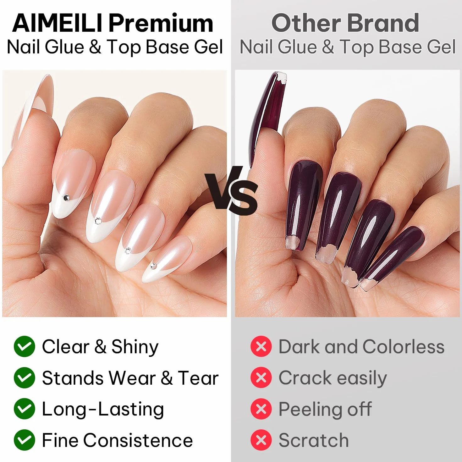 AIMEILI Glue Gel x Baza i Top Coat Bez Wipe Półtrwałe 3 x 8 ml Baza i Top Coat Żel Paznokci Klej Żel do sztucznych paznokci UV Nail Art