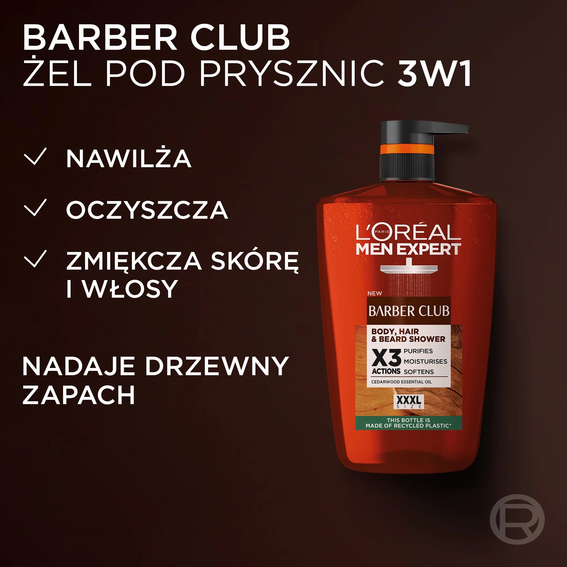L'Oréal Paris Men Expert Barber Club 5w1 żel pod prysznic do mycia ciała, włosów i brody, 1L