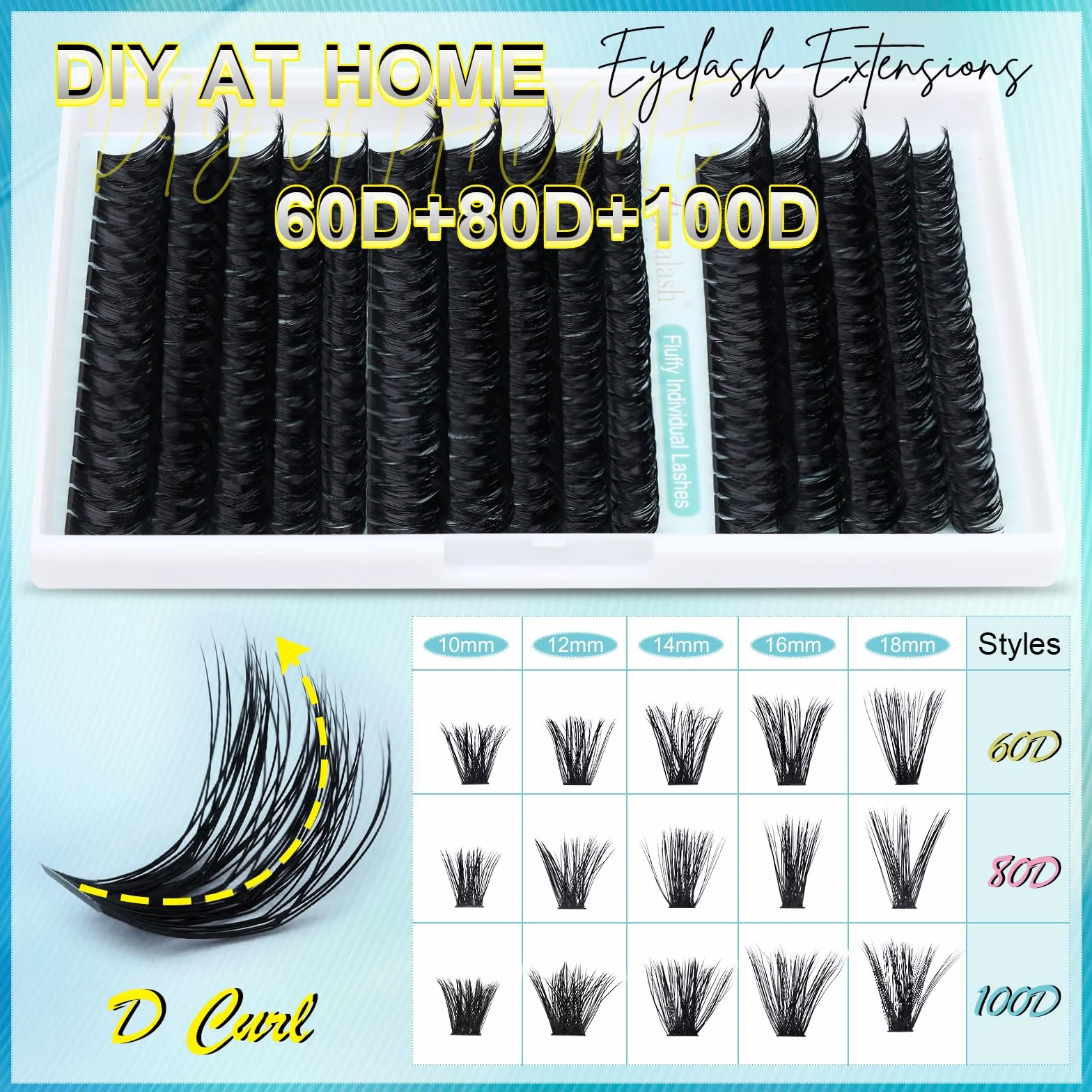 Obeyalash 275Pcs Sztuczne Rzęsy 60D+80D+100D Eyelash Individuals D Curl 10-18mm