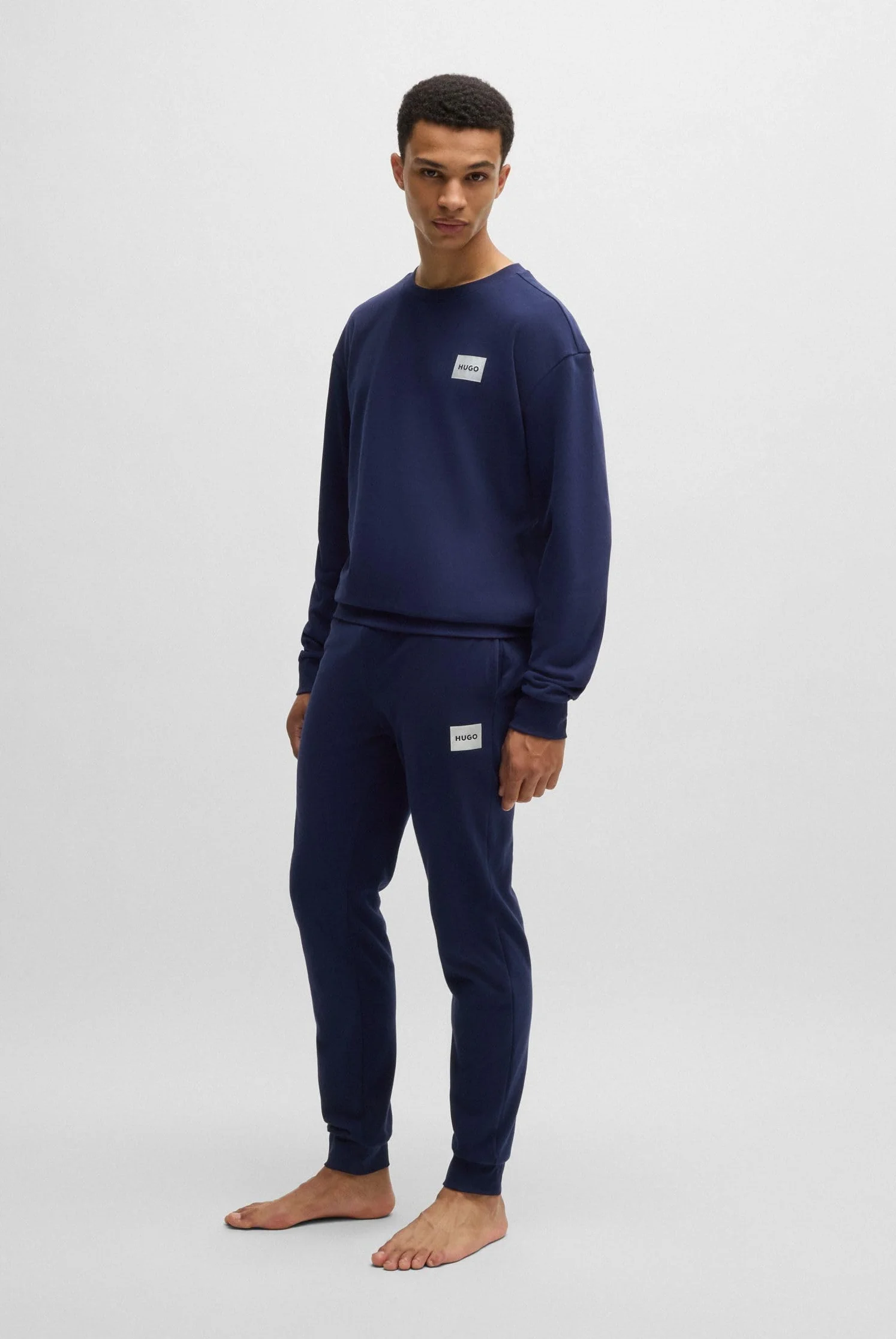HUGO Srebrne Spodnie Z Logo - Spodnie Loungewear_Pant Mężczyźni