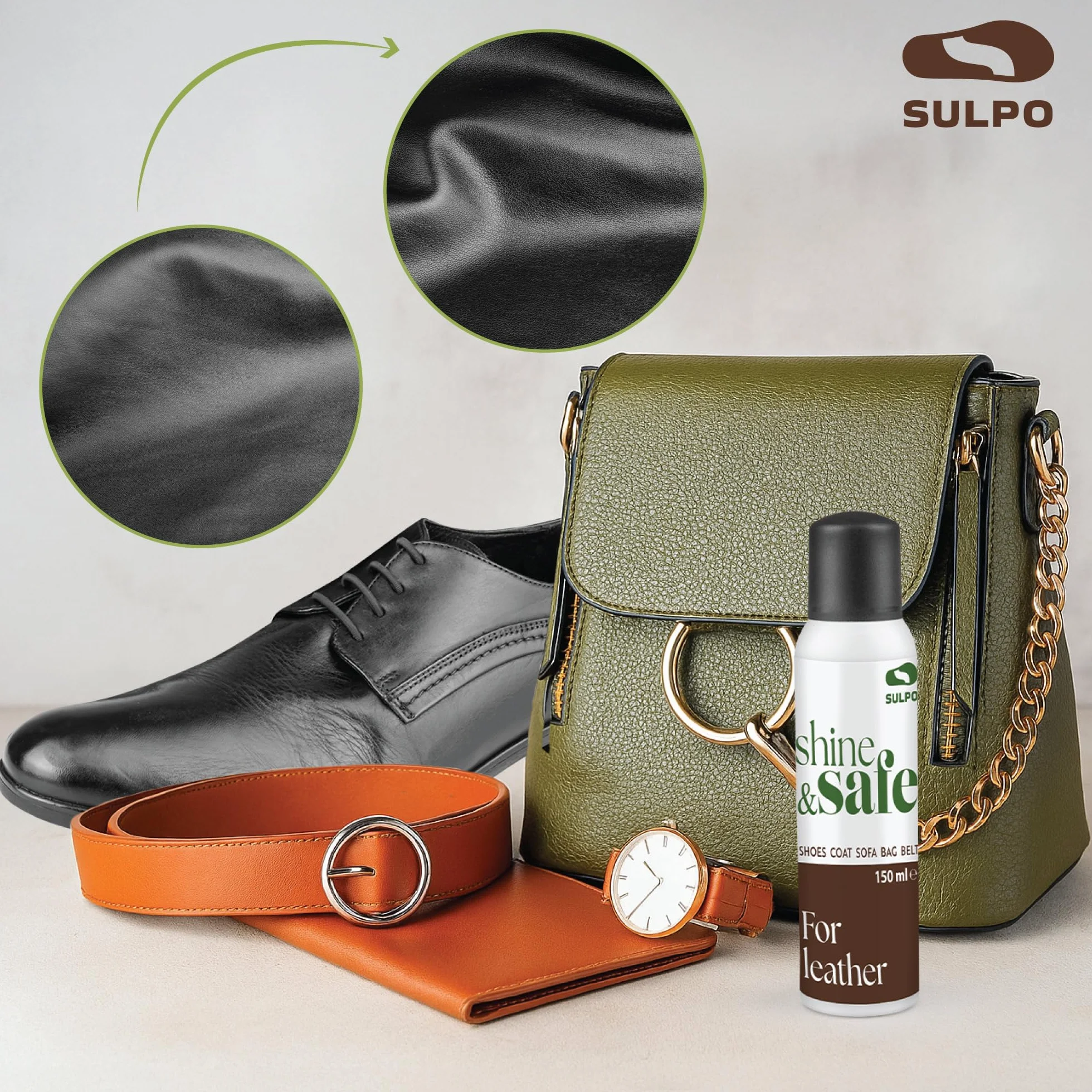 Sulpo Nabłyszczacz do Skór (150 ml) – Deluxe nawilżający i nabłyszczający preparat do obuwia, toreb, mebli – Made in Poland, uniwersalny do wszystkich skór