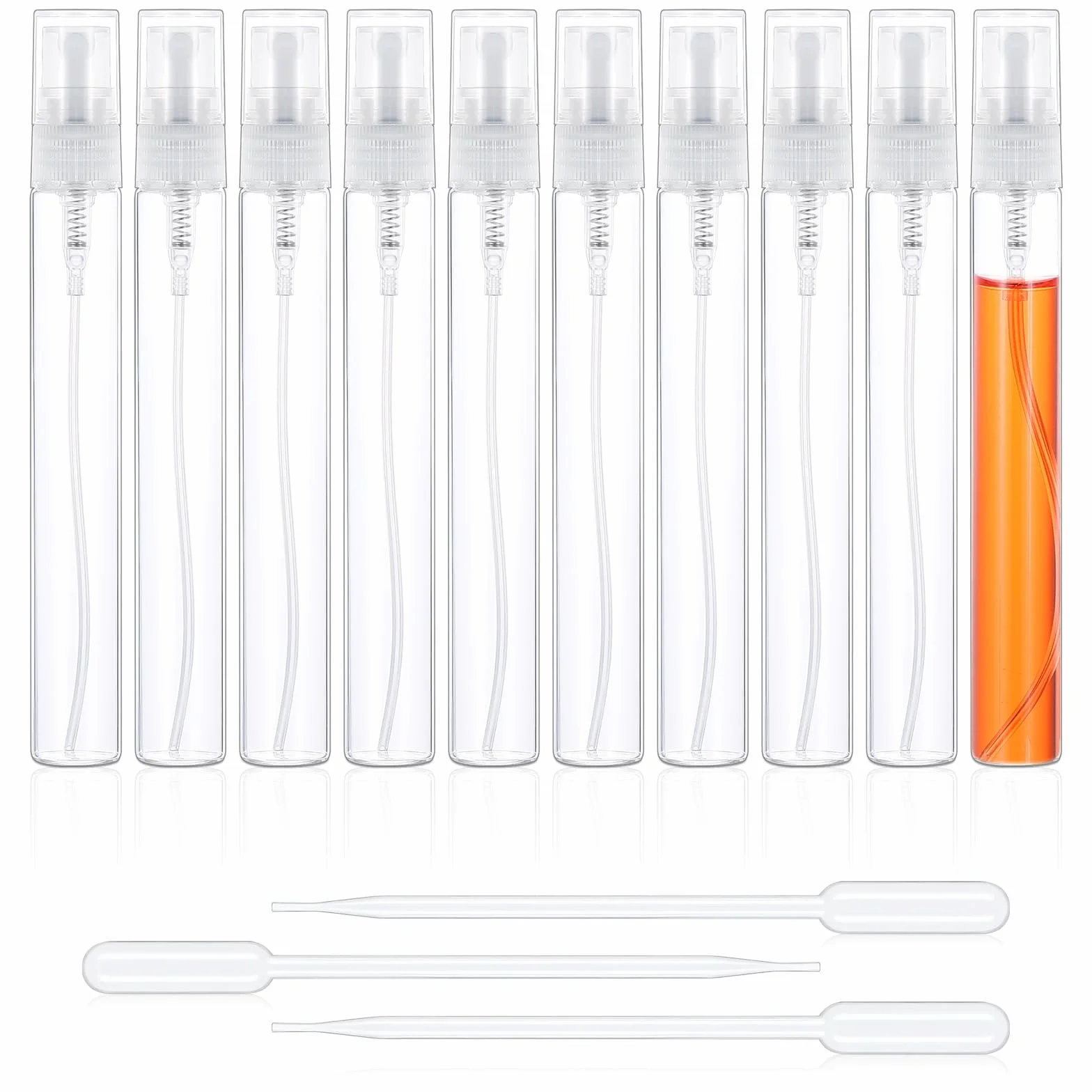 Prasacco - Małe butelki z rozpylaczem, 10 sztuk, 10 ml, przezroczyste, ze słomkami do napełniania, do perfum i podróży