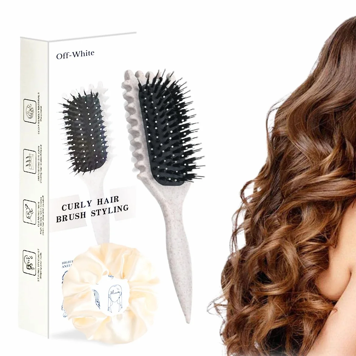Curly Hair Brush Apriele, szczotka do loków z 1 Scrunchies, szczotka do czesania i formowania, 1 sztuka dekoracji domu