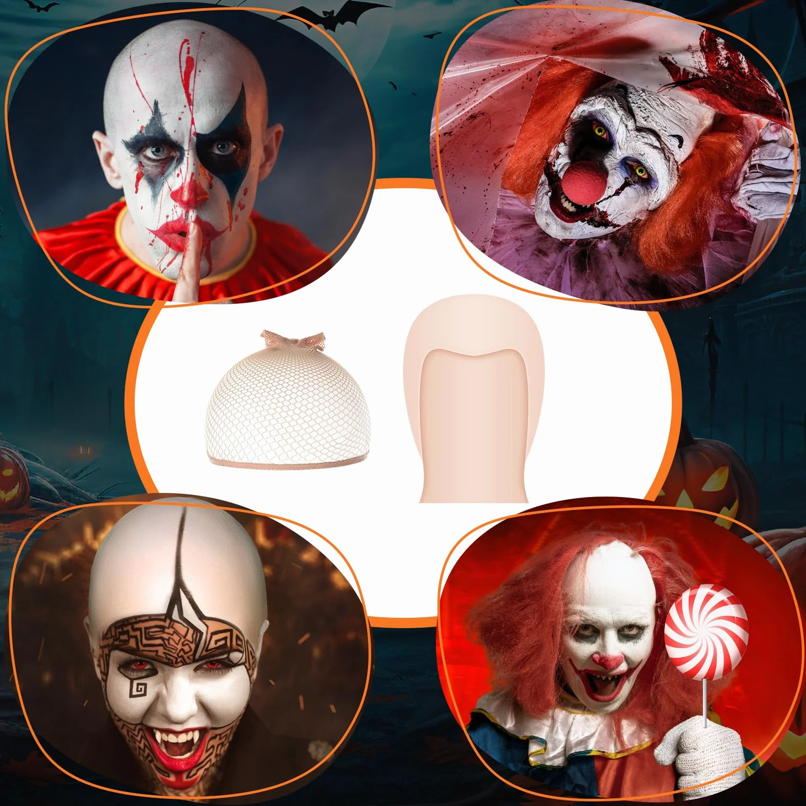 PLULON Halloween czepek do łysienia, lateksowy, dla dorosłych, kobiet i mężczyzn, z nylonowymi nakładkami na perukę, akcesoria na Halloween, imprezę Cosplay