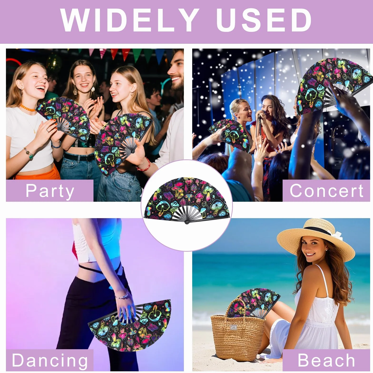 UV Glow Rave Składany wachlarz Rave Składany wachlarz Ręczny wachlarz Duży wachlarz Rave Clack do tańca, drag queen, imprez, festiwali muzycznych, festiwali, występów, karnawałów