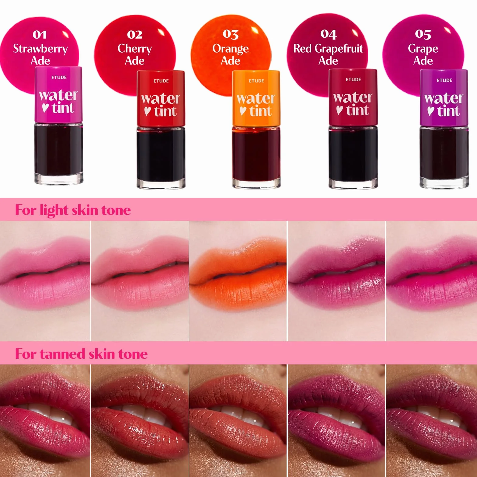 Etude House Dear Darling Water Tint Cherry Ade (21AD) żywa szminka z nawilżającym, nieważkim i nieklejącym wykończeniem, odporna na ścieranie i lekka, K-Beauty