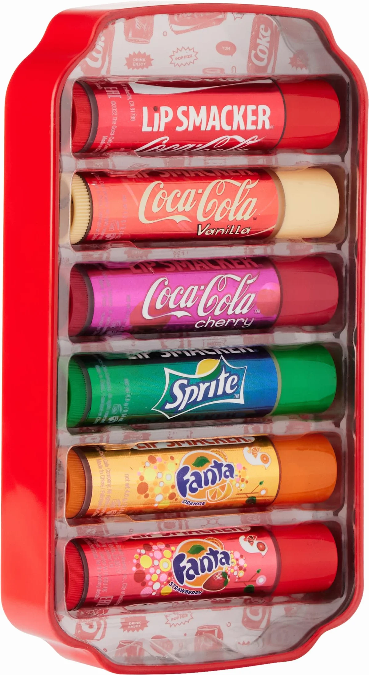 Lip Smacker Coca Cola Tin Collection, Zestaw 6 Balsamów do Ust w Różnych Autentycznych Smakach, Coca-Cola, Fanta i Sprite