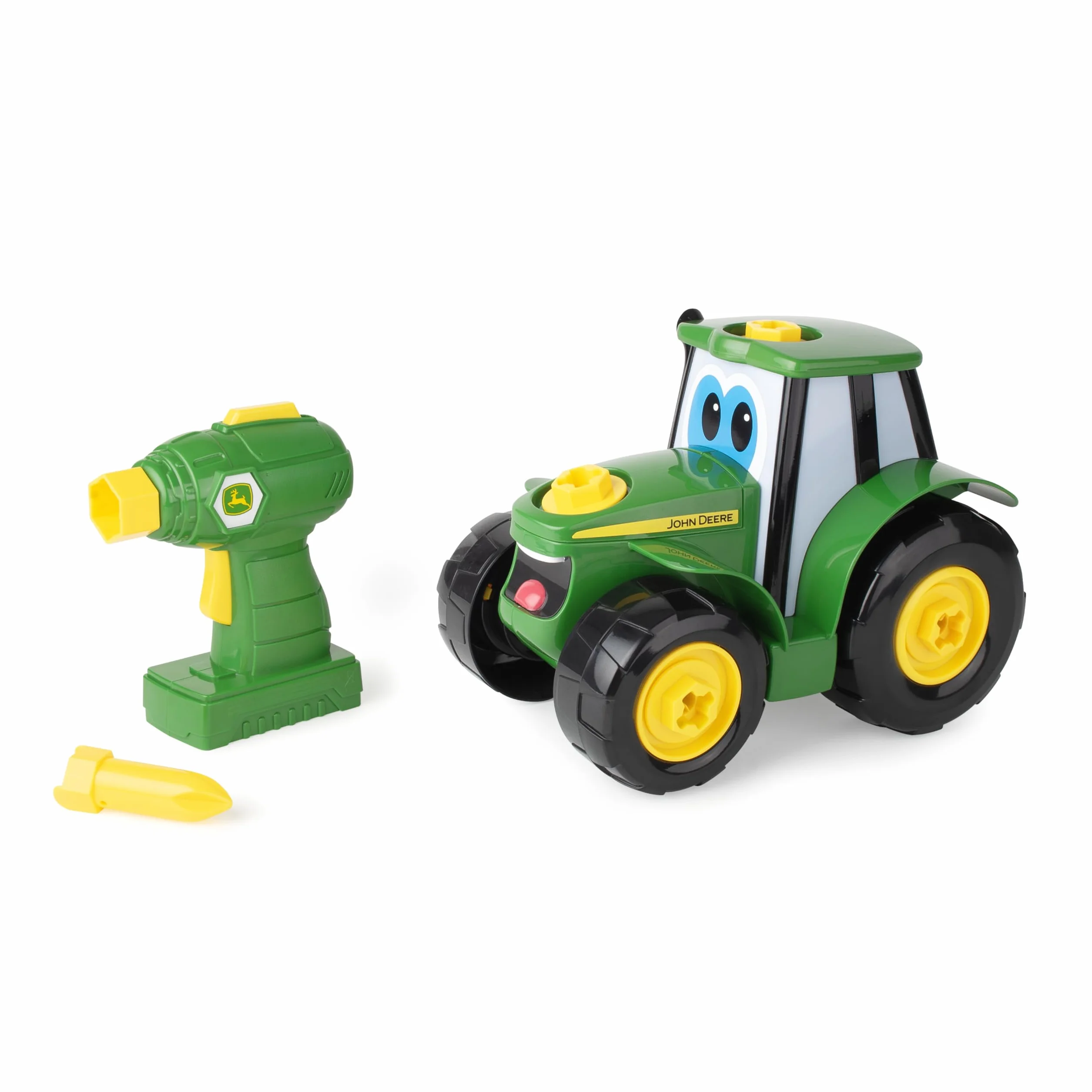 John Deere Build A Johnny Tractor | 16-częściowy budynek farma zabawka samochód | traktor zabawka z wiertarką zmotoryzowaną dla 18 miesięcy, 2, 3 i 4 lat chłopców i dziewcząt