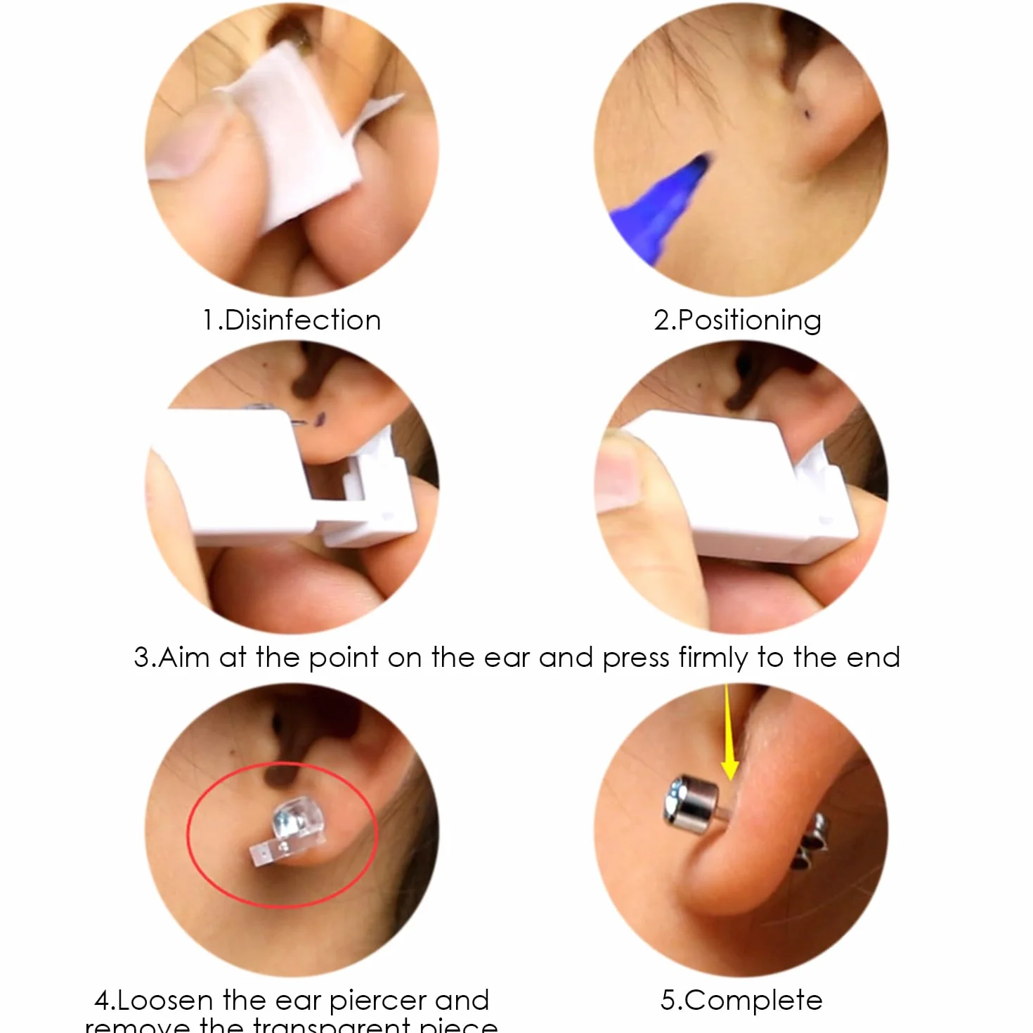 6 sztuk narzędzi do piercingu, pistolety i klipsy do piercingu, zestaw zabezpieczający, jeden rozmiar, Metal