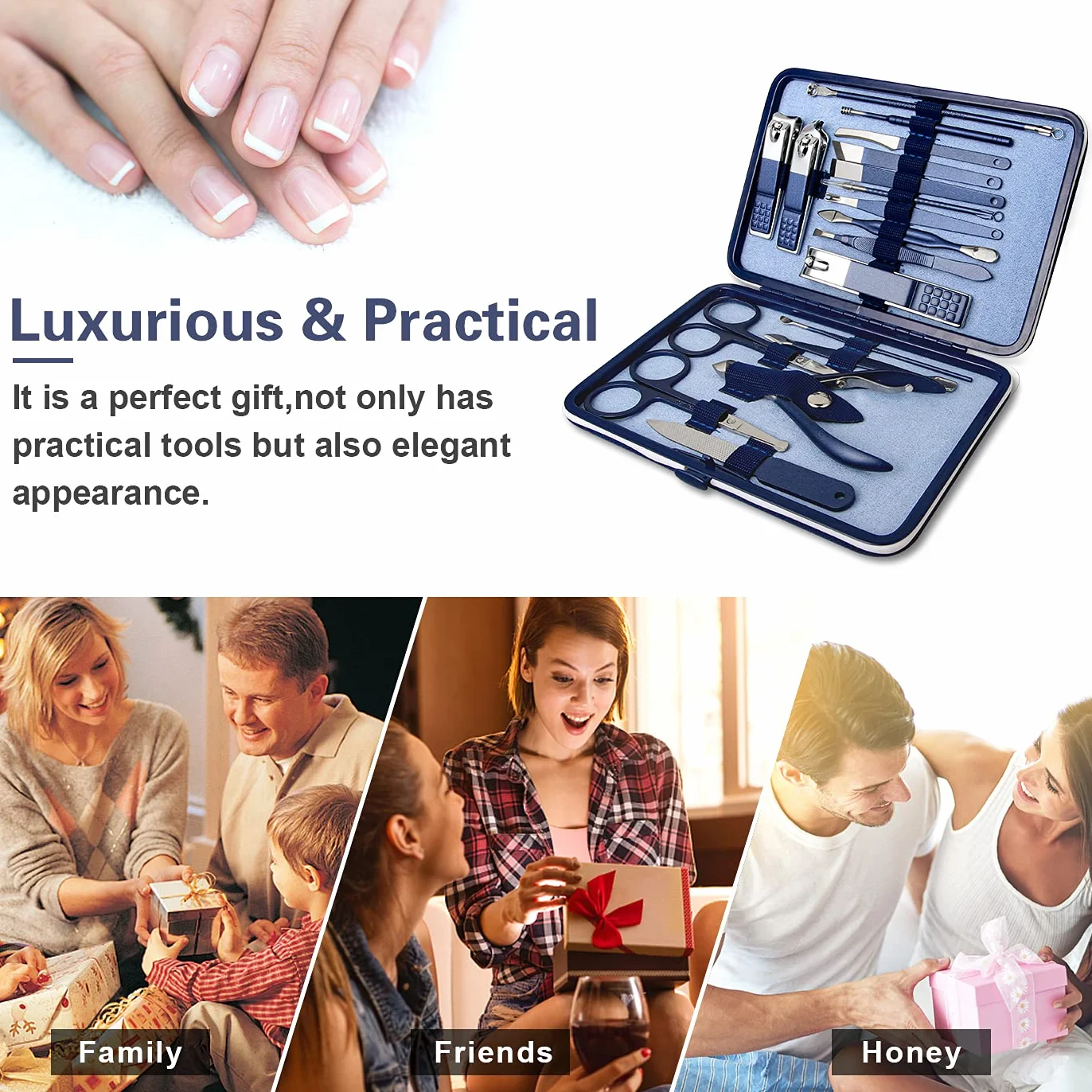 Leipple Zestaw do manicure i pedicure, profesjonalny zestaw do obcinania paznokci - 18 szt. narzędzi do pielęgnacji paznokci - zestaw do pielęgnacji z luksusowym, udoskonalonym etui podróżnym (ciemno