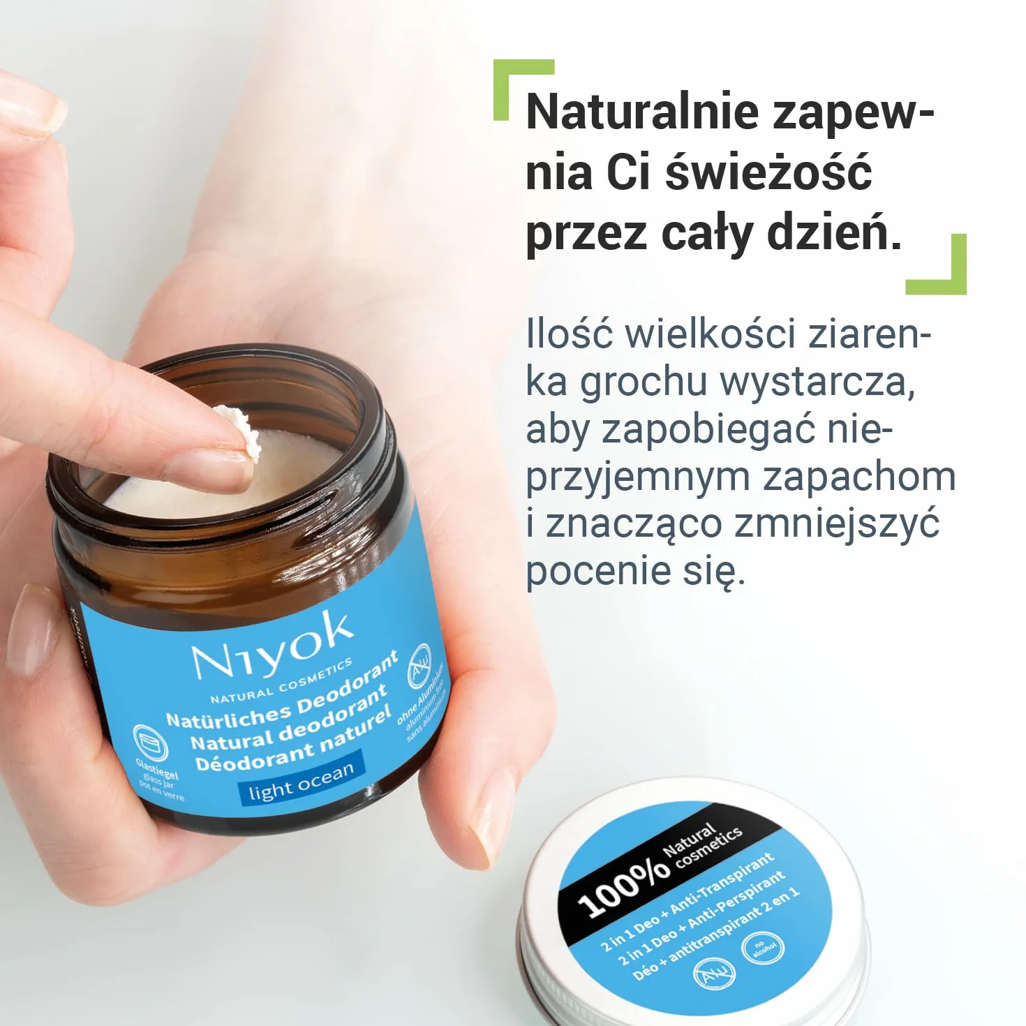 Niyok 2w1 Dezodorant krem LIGHT OCEAN 40 ml, Naturalny crem antyperspiracyjny bez aluminium, 24h ochrona przed potem i nieprzyjemnym zapachem, Krem do dezodorantu unisex, Wegański, certyfikat COSMOS
