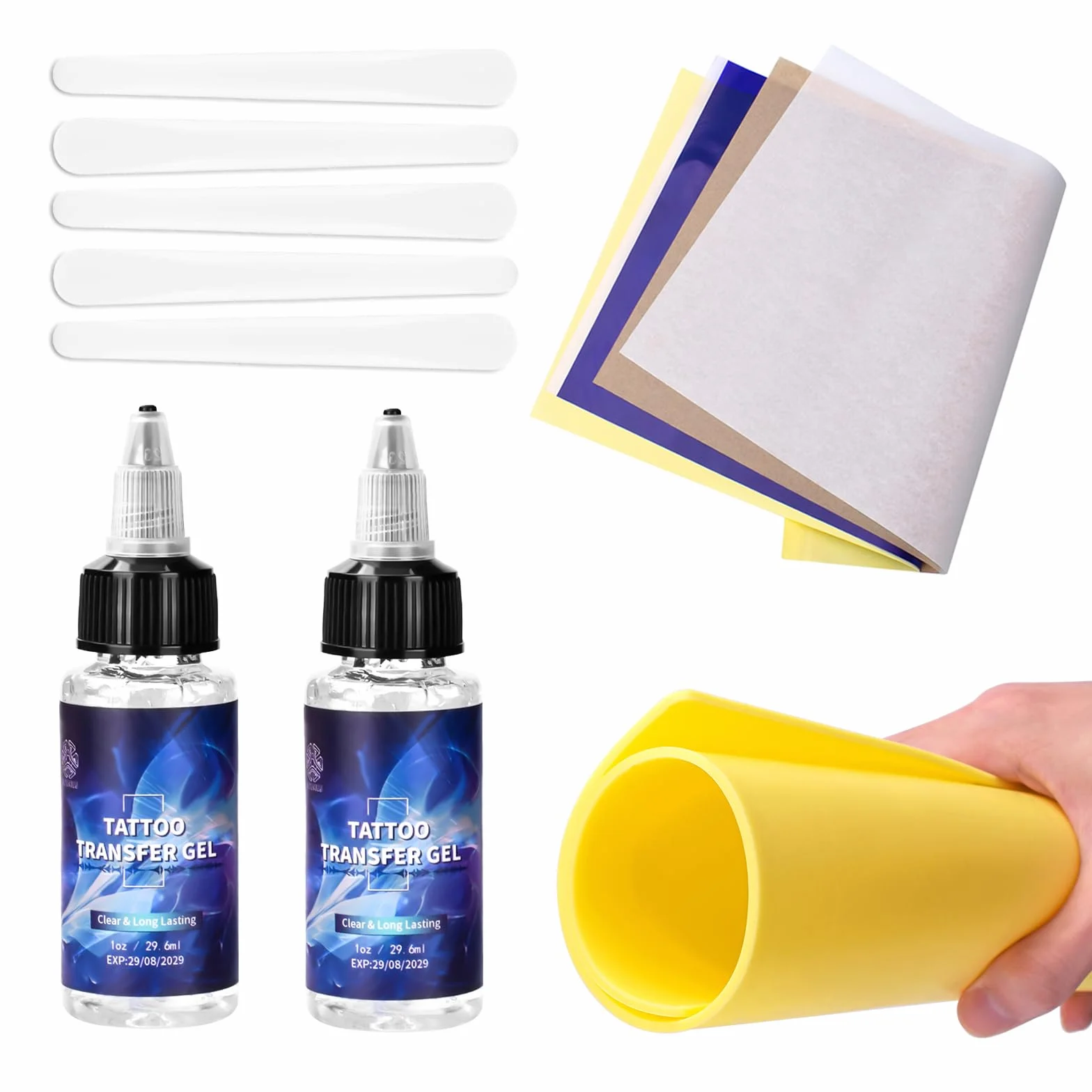 ATOMUS Zestaw żelu transferowego do tatuażu 29,6 ml krem papier transferowy 5 szt. skóra do ćwiczeń 3 mm