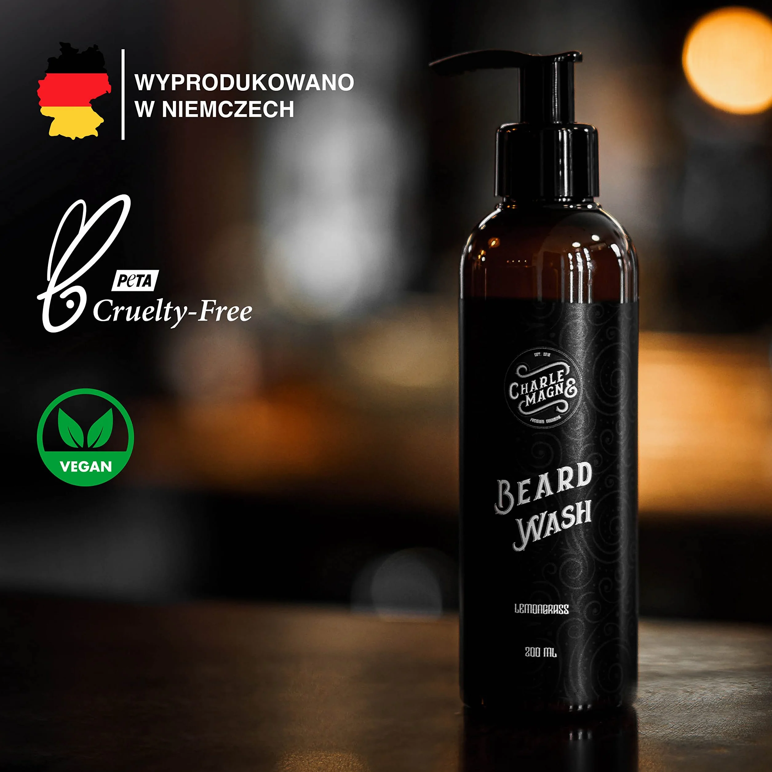 Charlemagne Beard Wash – szampon do brody dla mężczyzn Made in Germany – Płyn do mycia i pielęgnacji brody, wąsów oraz nawilżenia skóry