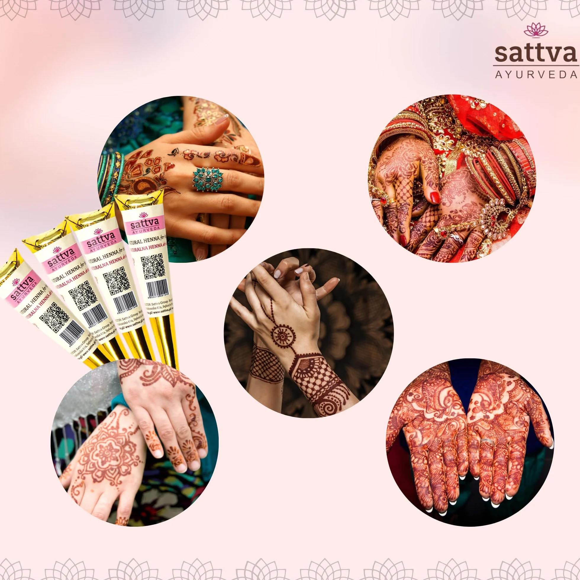 Sattva Ayurveda Henna do tatuażu brąz zestaw 4 rożków 30 g