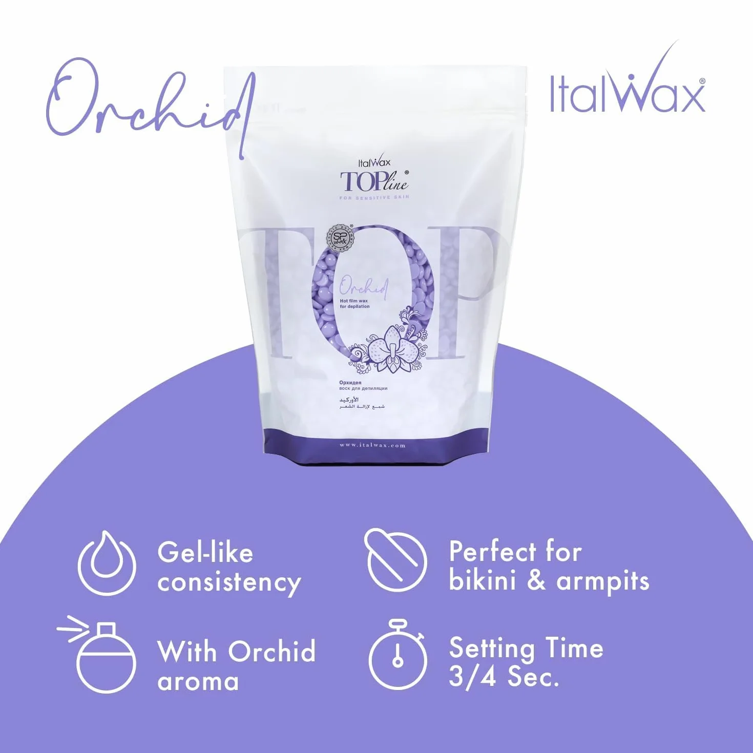 Italwax Top Line Orchid - 750 g - woskowe koraliki do usuwania włosów na gorąco bez pasków - syntetyczna formuła idealna dla skóry wrażliwej - Zalecany do okolic bikini i pod pachami - bezwonny