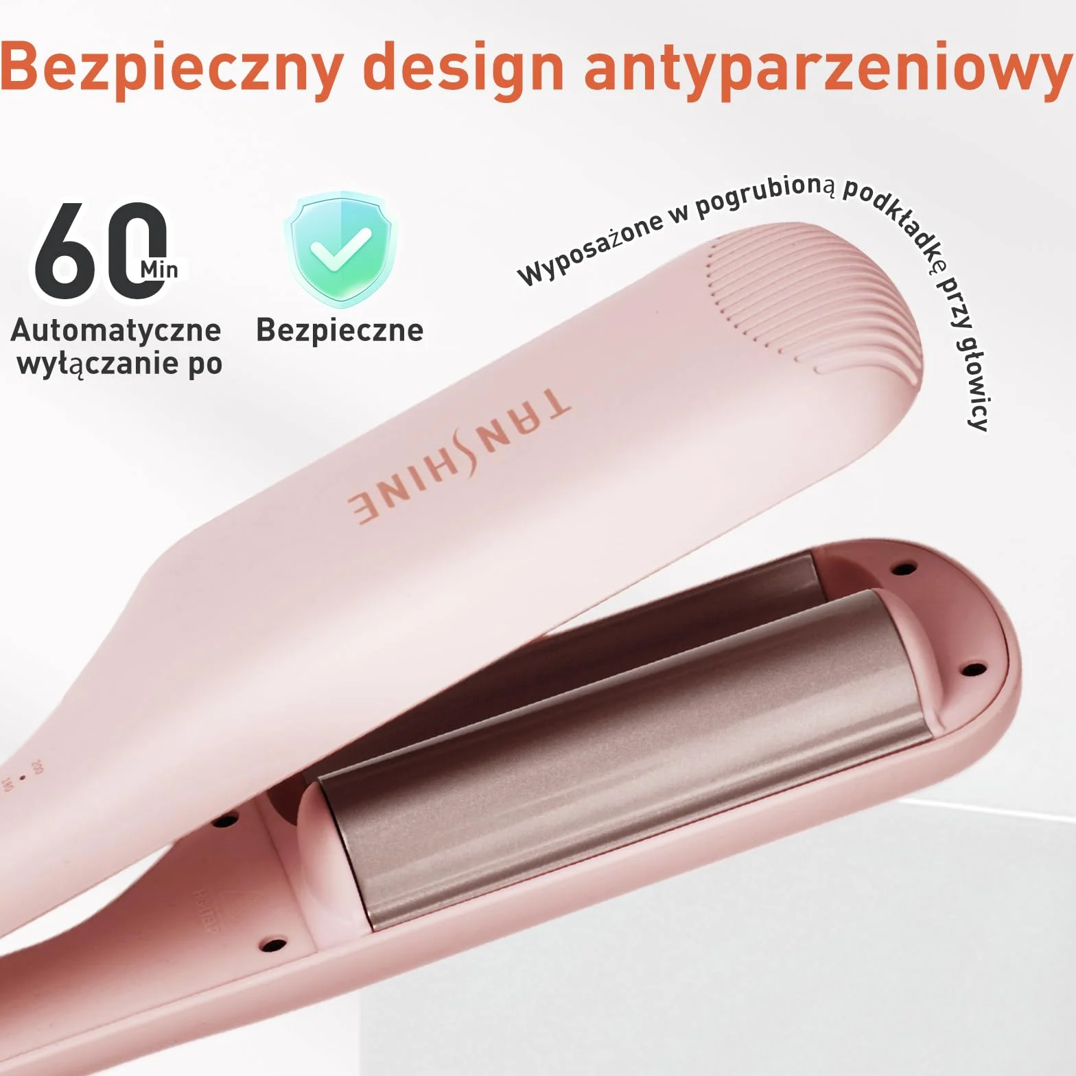 TANSHINE Lokówka Falista do Włosów 32 mm, Płytki Ceramiczne, 5 Temperatur, Różowa