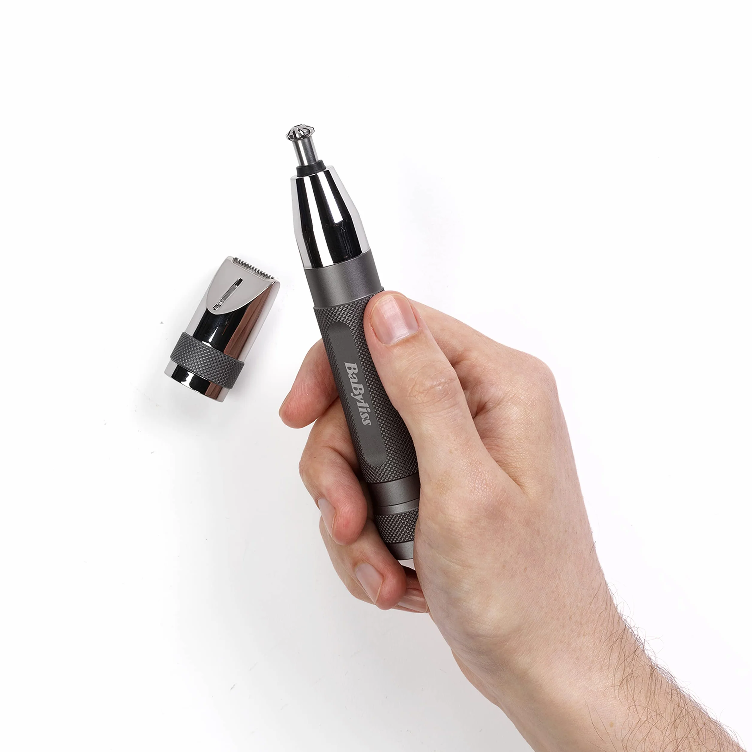 BaByliss Super-X Metal Precision Detail Trimmer - 3 w 1 Trymer do nosa, uszu i brwi, 2 nakładki, 2 nakładki grzebieniowe, zasilany bateryjnie – E116E