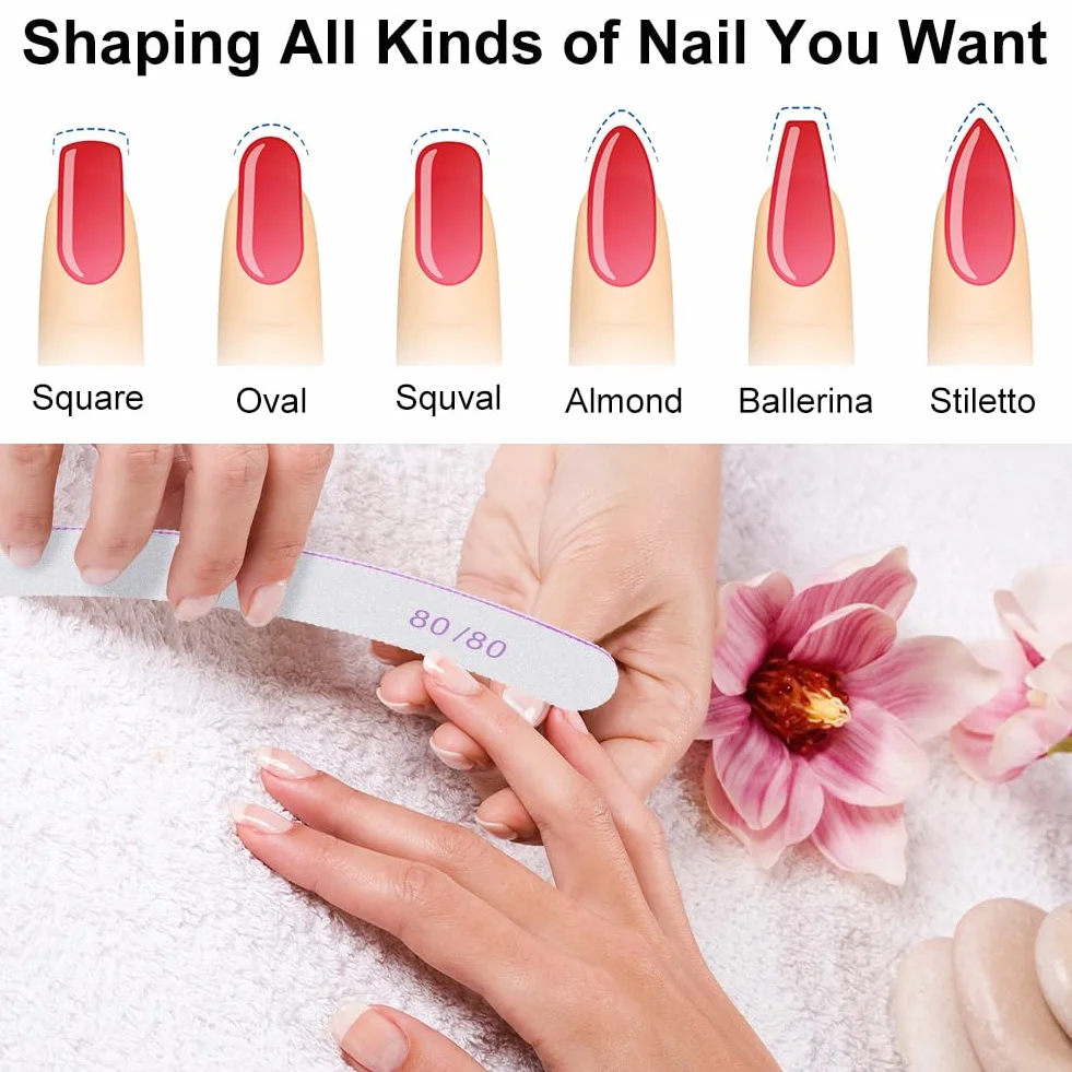 LOPHE Profesjonalne pilniki do paznokci, dwustronne, ziarnistość 80/80, narzędzia do manicure, profesjonalny zestaw pilników do stylizacji paznokci, salonu, domu, 10 szt