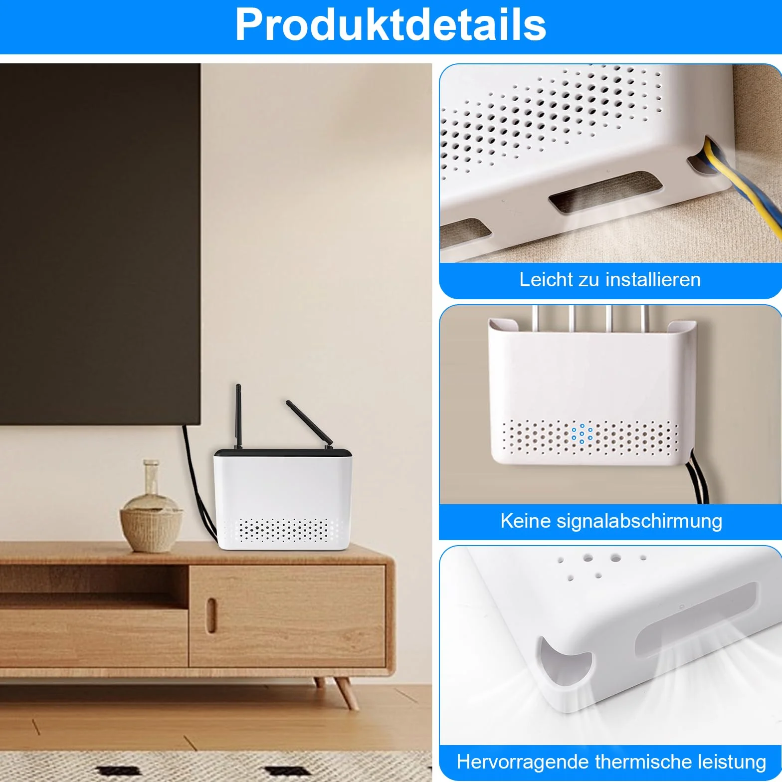 APOMOONS Router ukryta boxa do przechowywania kabli ściennego regału wifi dekoracja ścianowa biały 25,6 x 17 x 5,4 cm