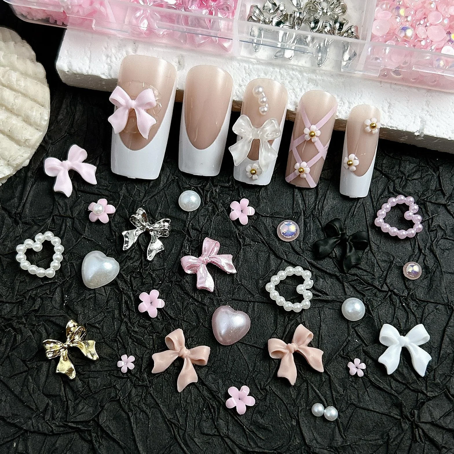 Shimmerz 2 pudełka na paznokcie 3D miękkie kwiaty charmsy zestaw kolorów hibiskusa kwiaty sztras do paznokci charms gradientowe miękkie kwiaty lilii klejnoty do paznokci biżuteria