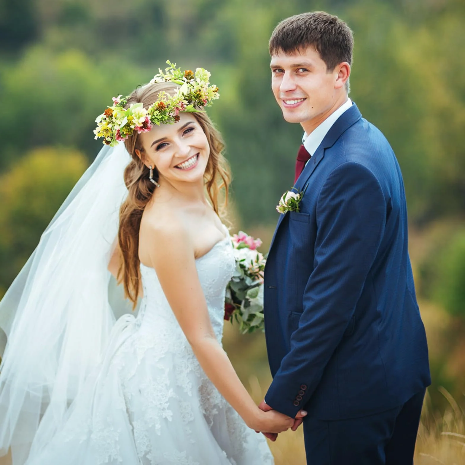 Zestaw opasek na czoło z kwiatami, ręcznie wykonana, jesienna korona kwiatowa, z wieńcem do włosów i grzebieniem, na wesele, dla panny młodej, festiwalu, dla dziewcząt, na sesję zdjęciową, prezent
