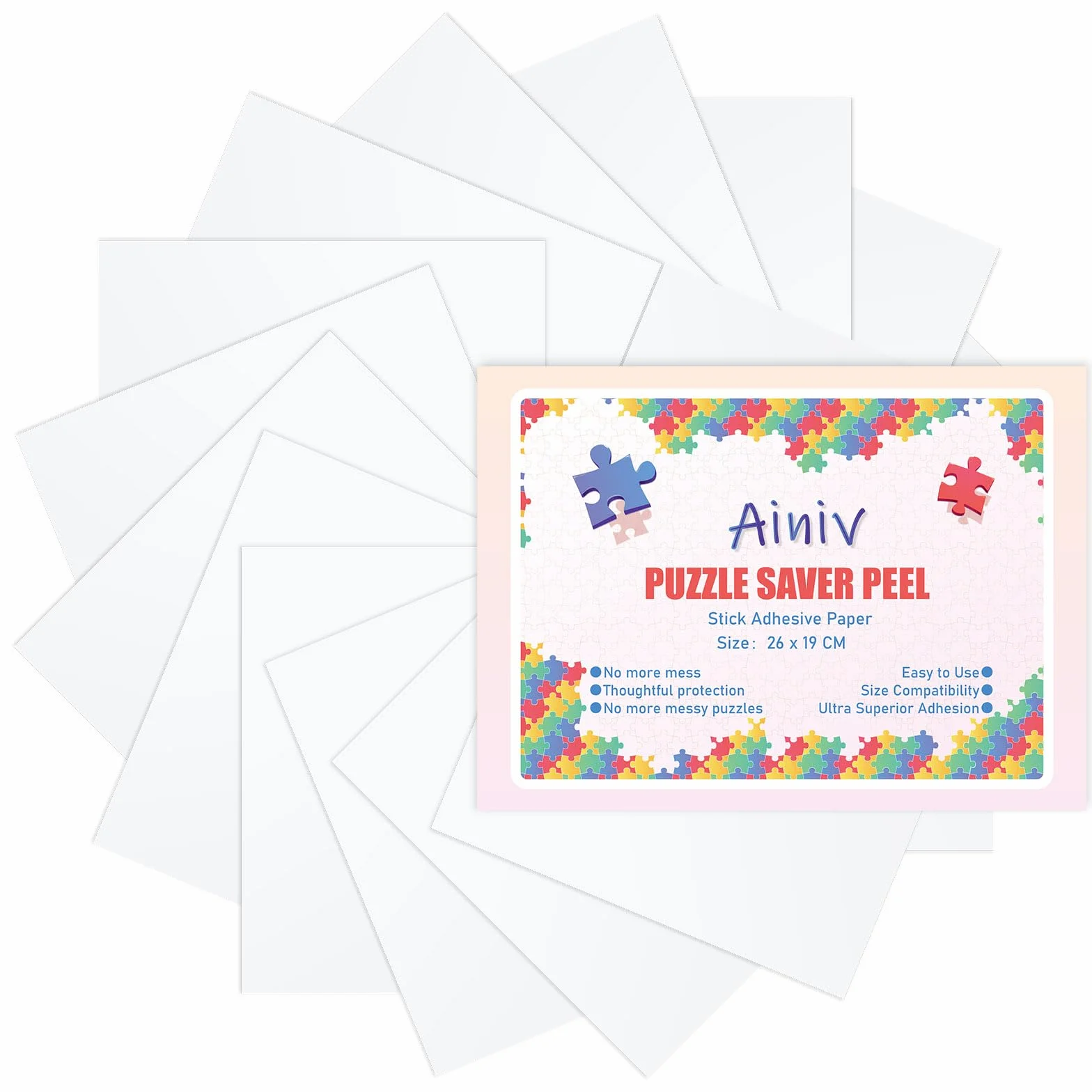 Ainiv 16 sztuk kej do puzzli,przezroczysta folia do układanki,arkusze samoprzylepne do puzzli, łatwy do zamocowania klej do puzzle,samoprzylepna oszczędzająca układankę